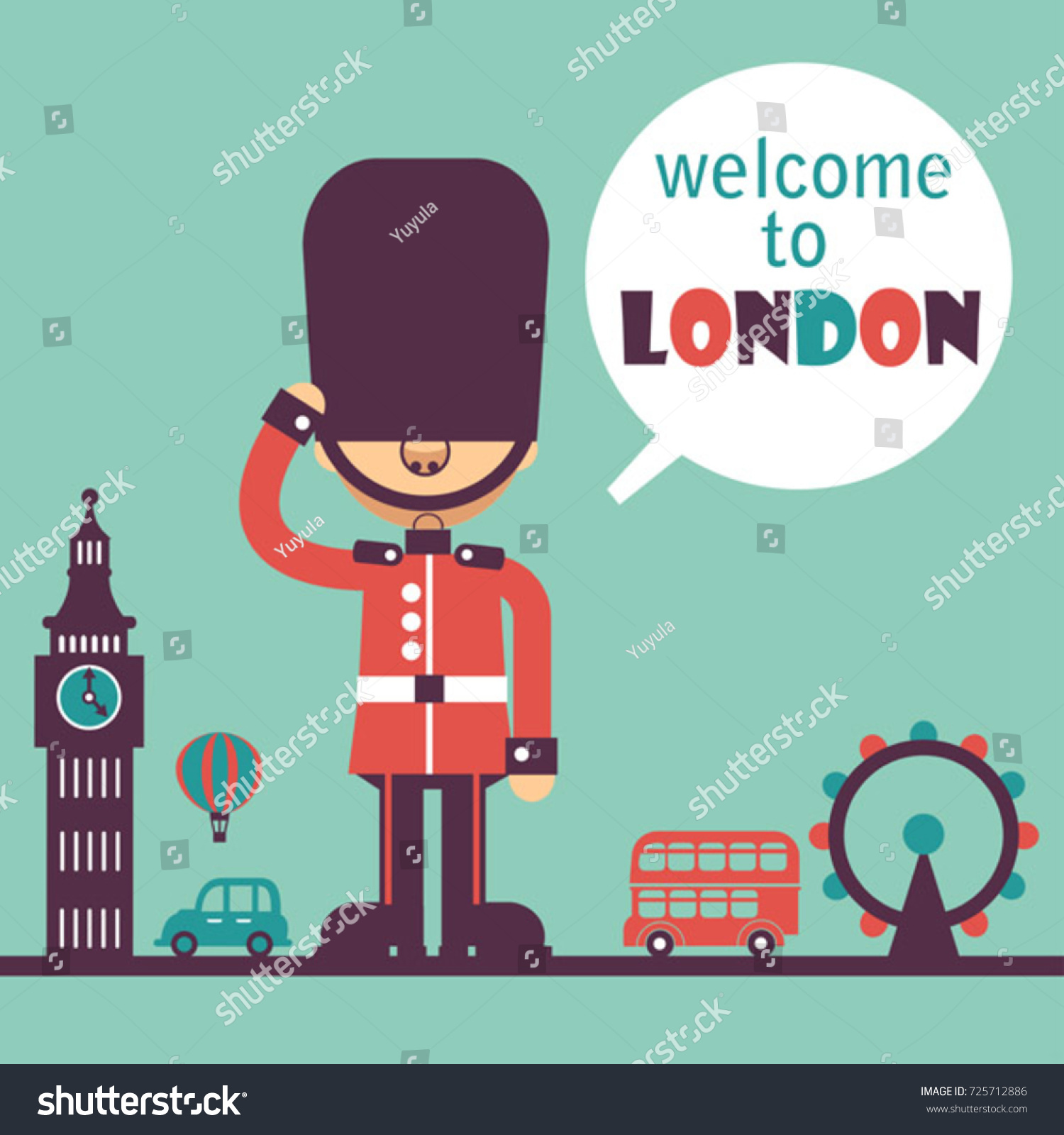 Welcome London Background Funny Cartoon British Stock Vector (Royalty ...