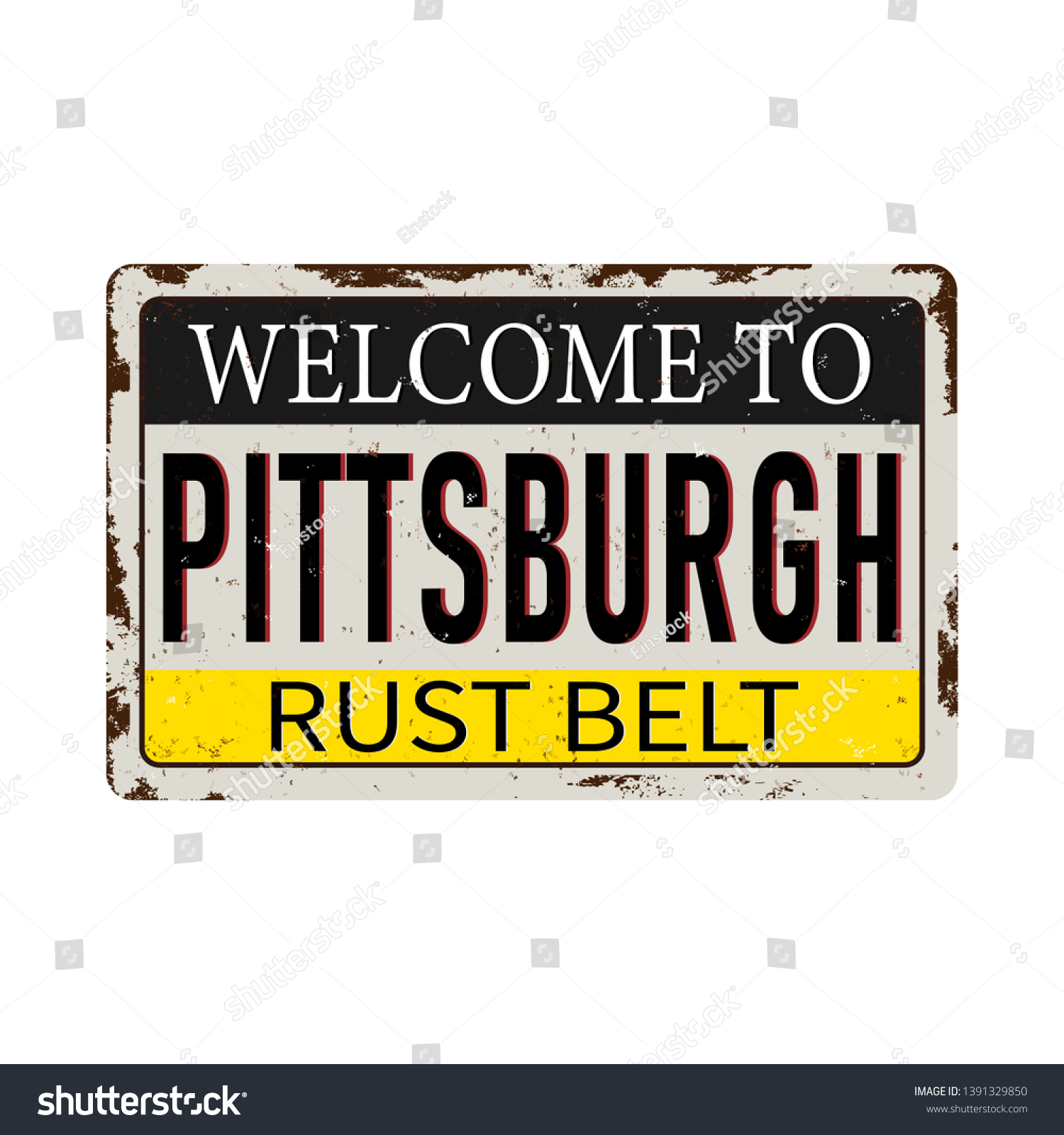 SVG of Welcome to Pittsburg Rust Belt USA, United States of America colors, vintage, grunge rusty sign svg
