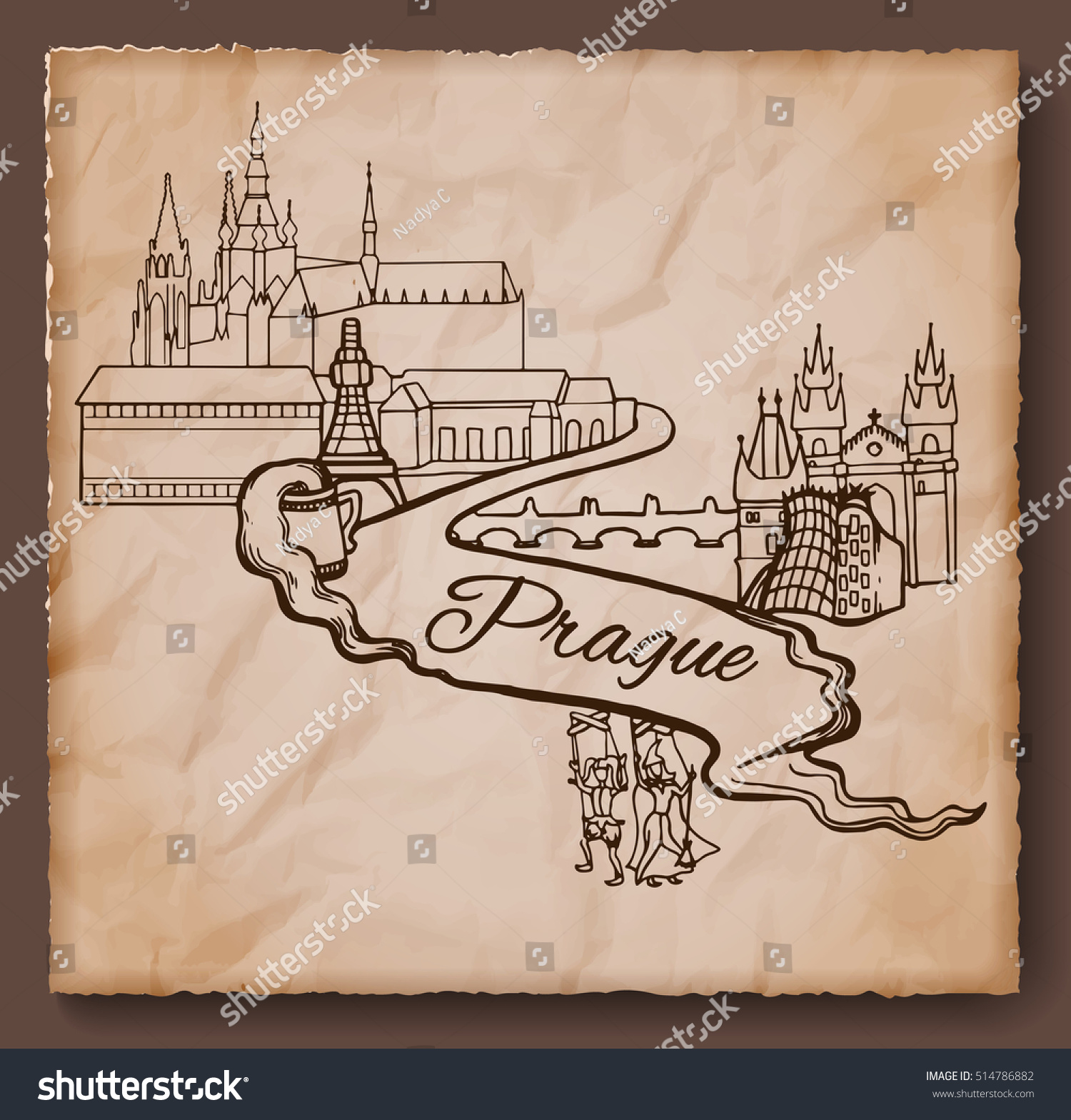 Welcome Prague Poster Banner Sticker Czech Vector De Stock Libre De