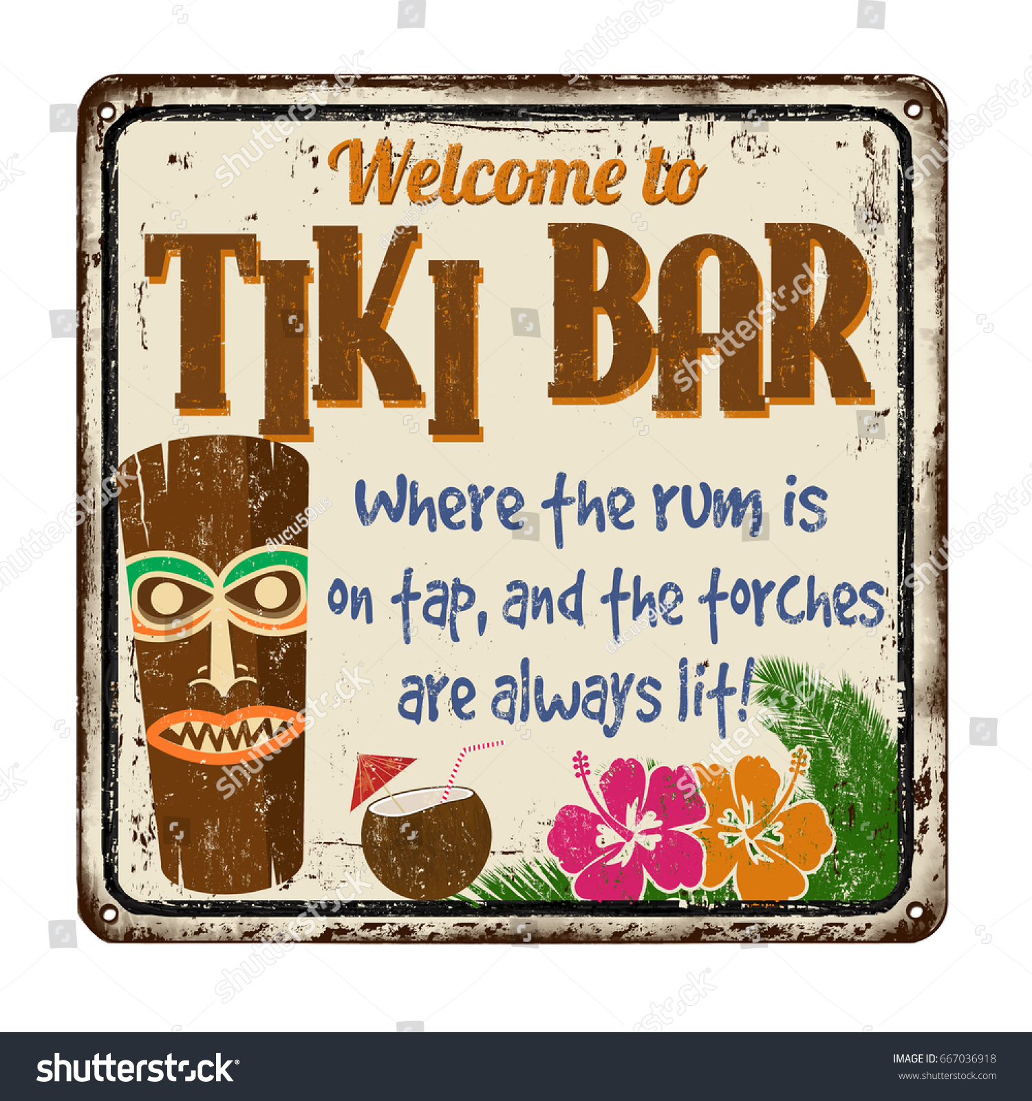 Welcome Tiki Bar Vintage Rusty Metal Stock Vector Royalty Free 667036918