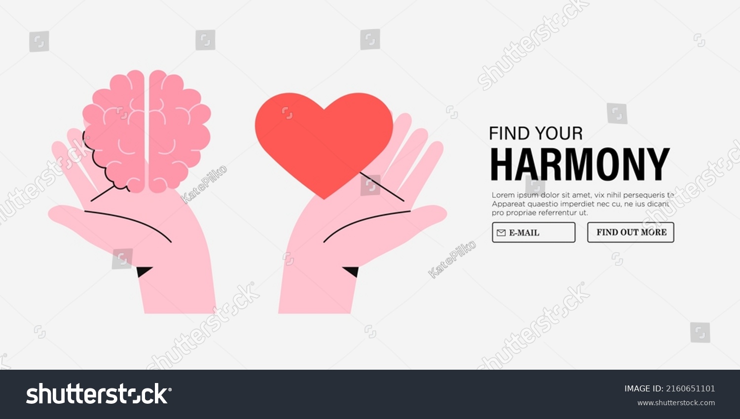 SVG of Wellness concept. Body and brain harmony, meditation, exercises or healthcare. Hands hold heart shape and human brain. Concept of mental and physical health, connection or balance.  svg