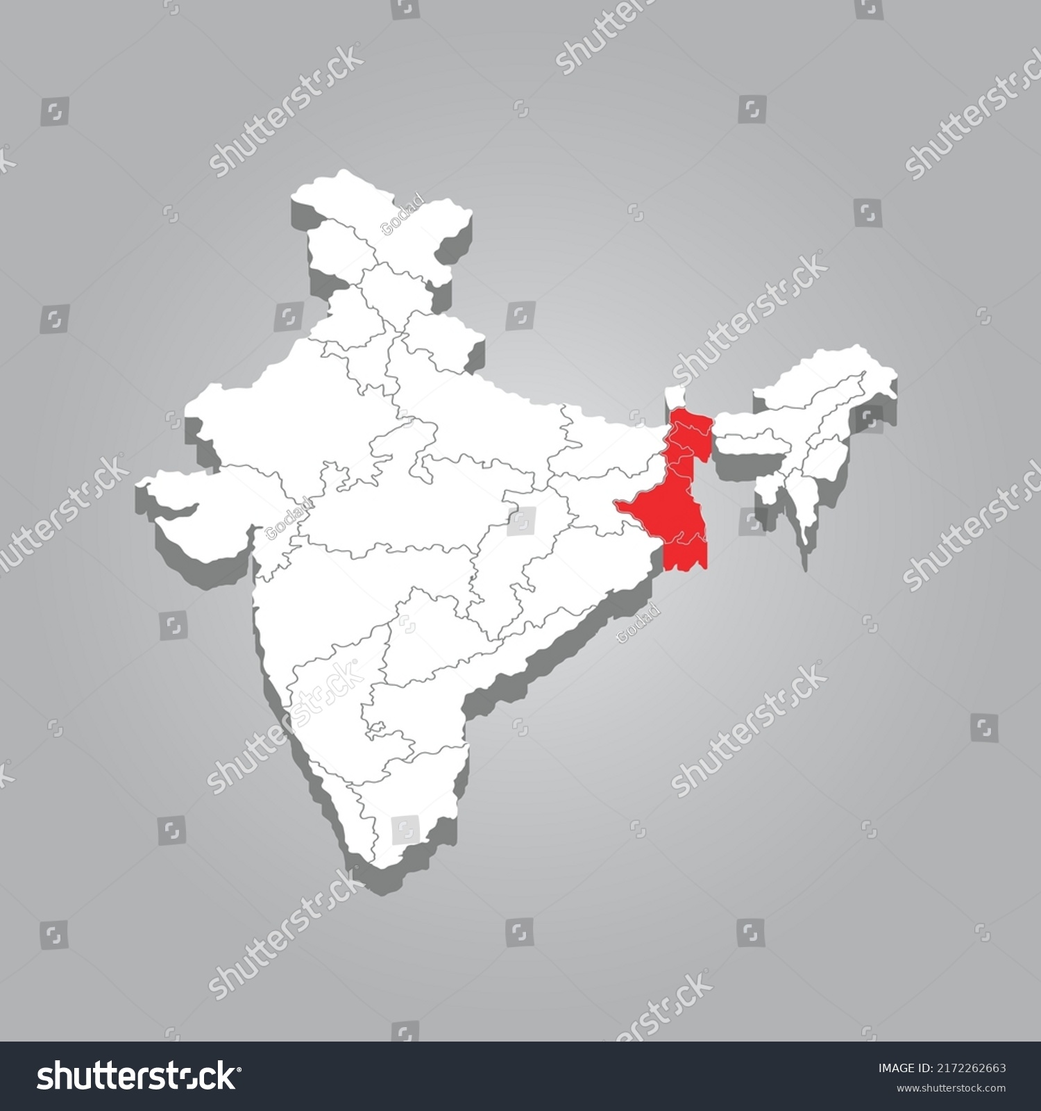 West Bengal 3d Map State India Stock Vector (Royalty Free) 2172262663 ...