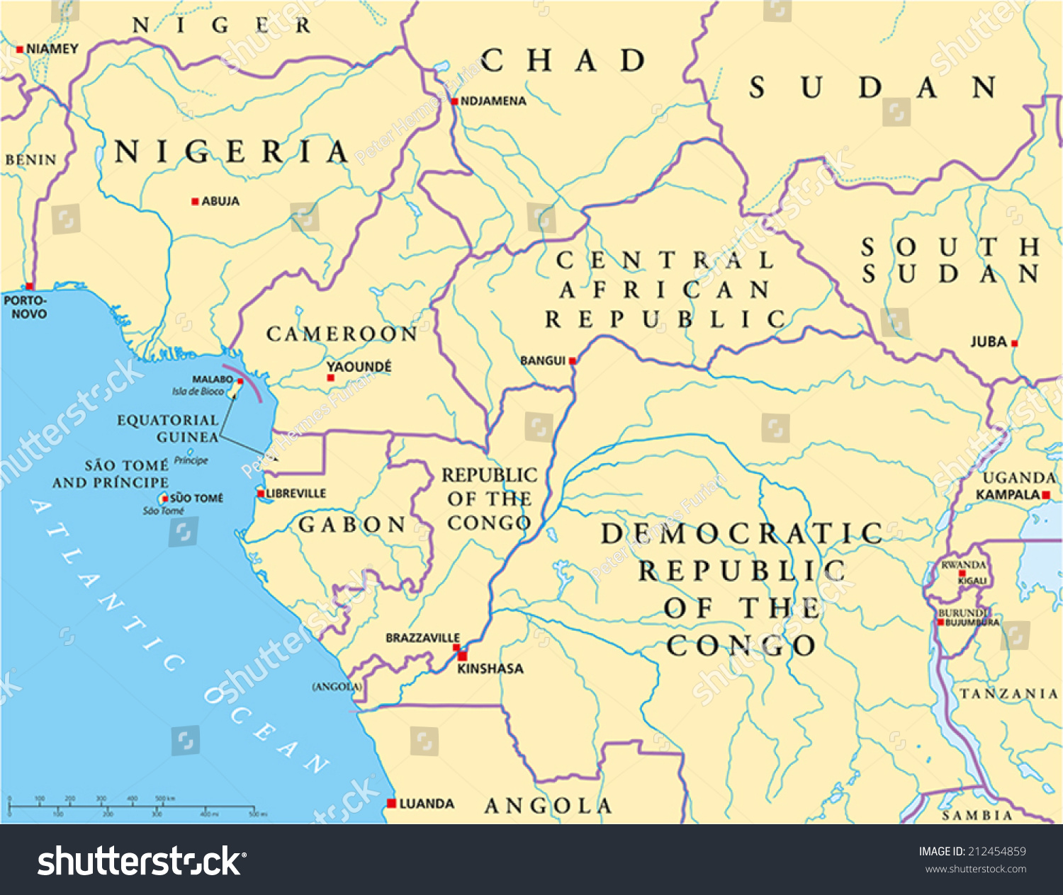West Central Africa Political Map Capitals Stock Vector Royalty