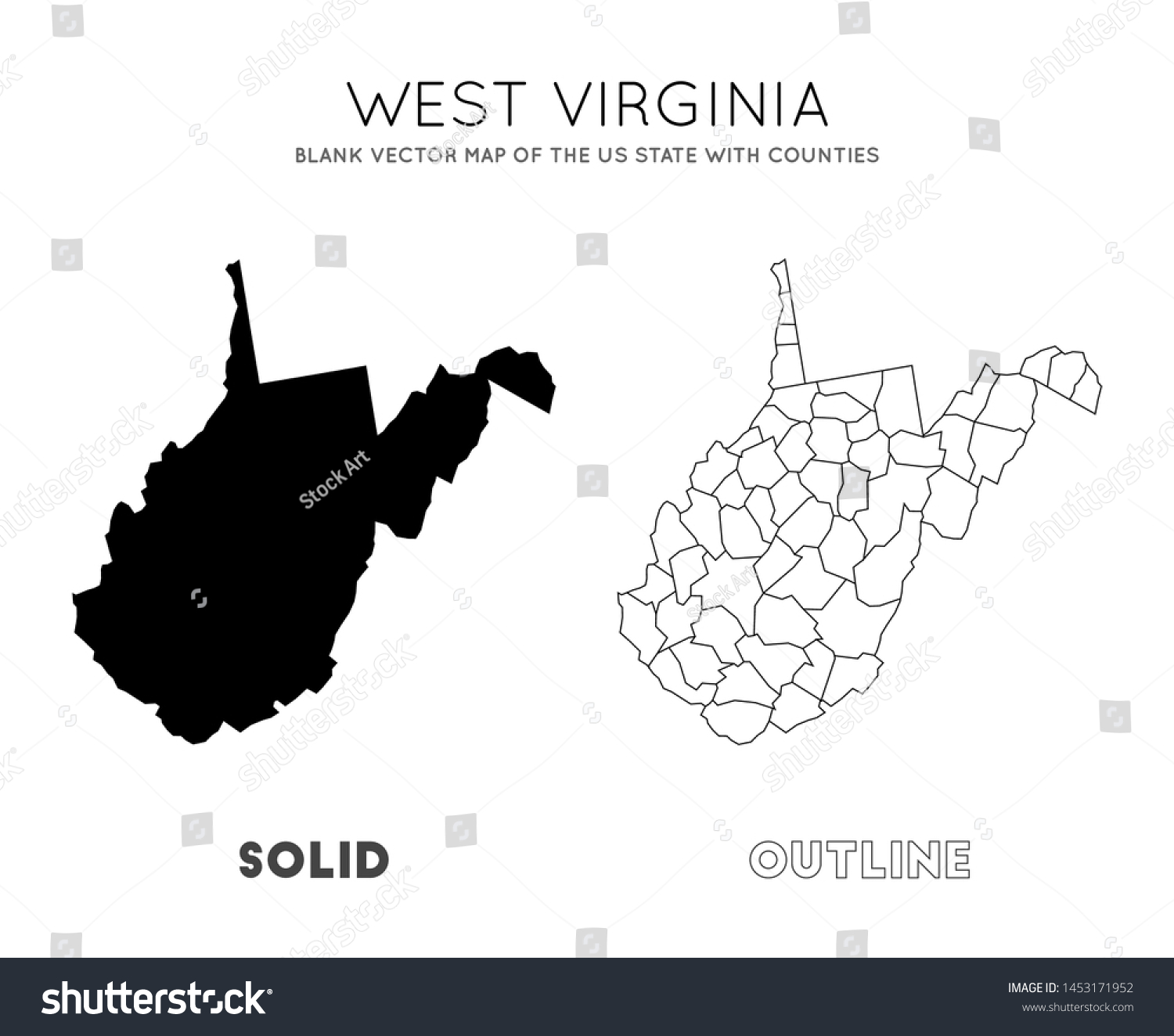 West Virginia Map Blank Vector Map Stock Vector Royalty Free 1453171952 Stock Vector West Virginia Map Blank Vector Map Of The Us State With Counties Borders Of West Virginia For 1453171952
