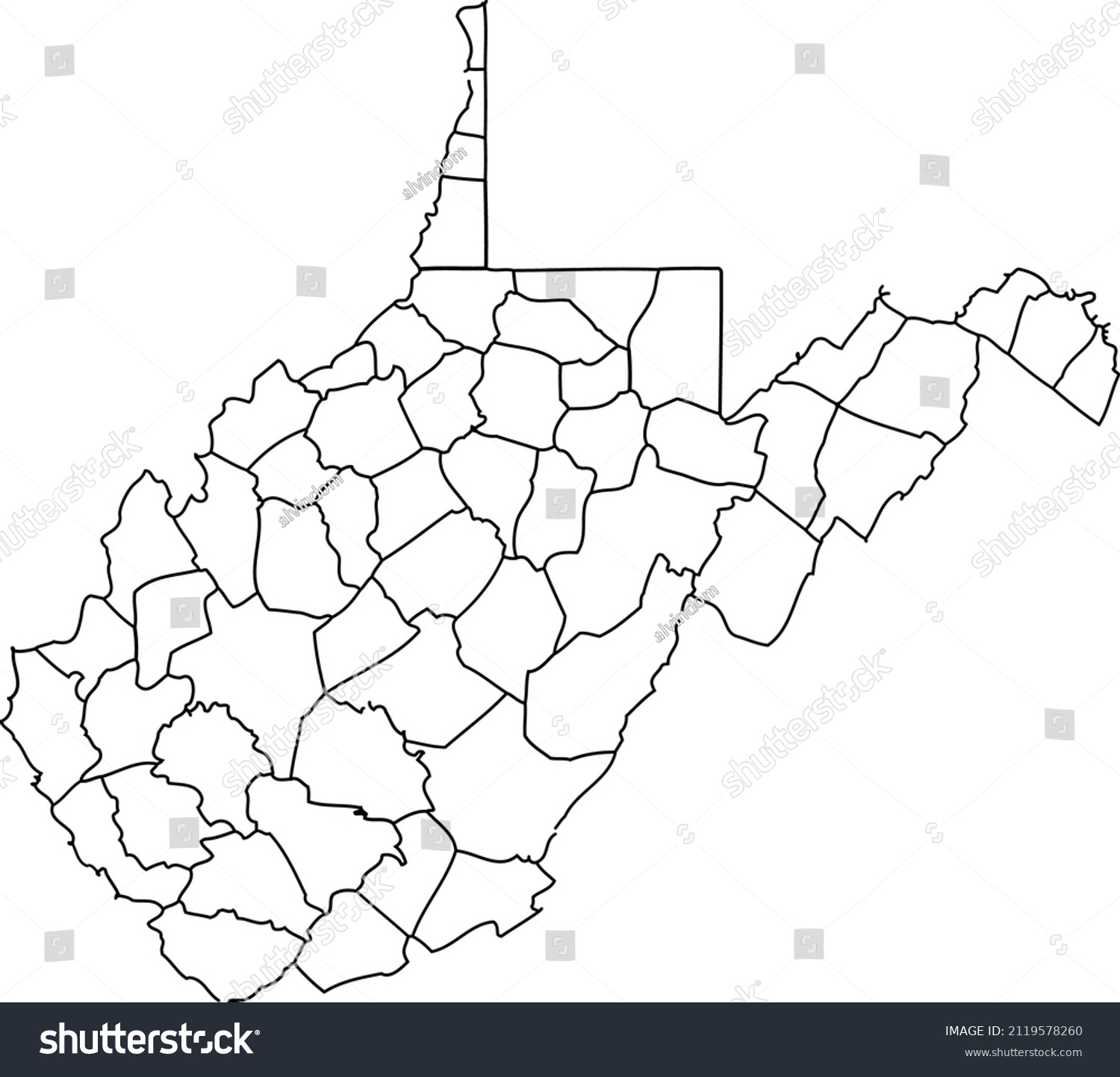 West Virginia Outline Map Counties Stock Vector (Royalty Free) 2119578260