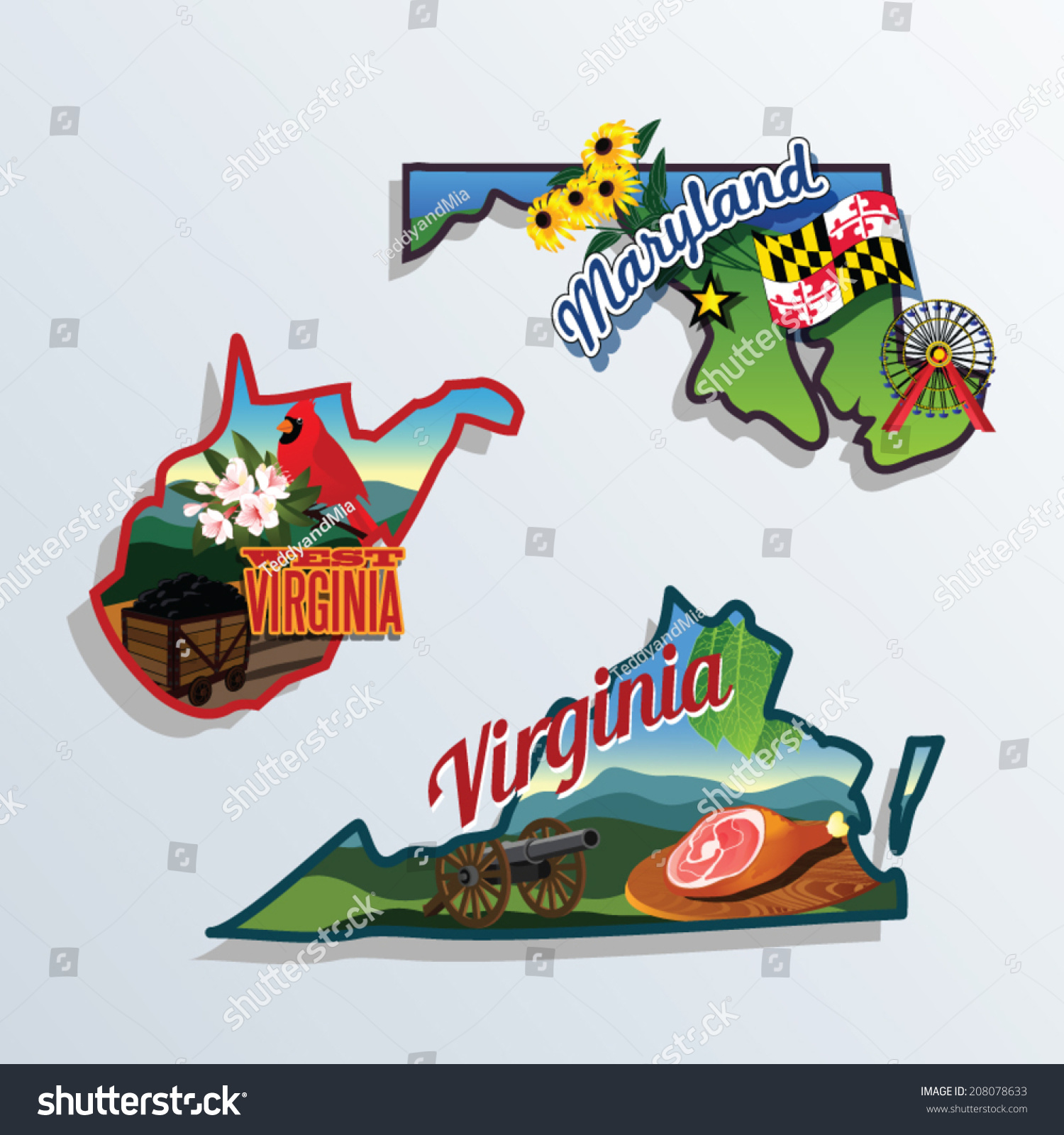 SVG of West Virginia, Virginia, Maryland United States vector illustrations svg