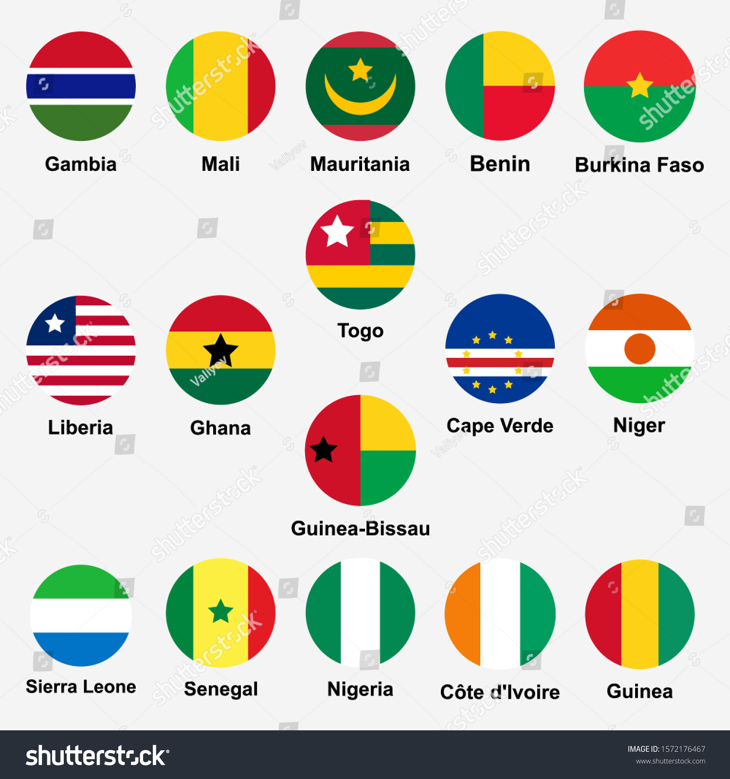 Western African Countries Flags Icon Set เวกเตอร์สต็อก ปลอดค่า