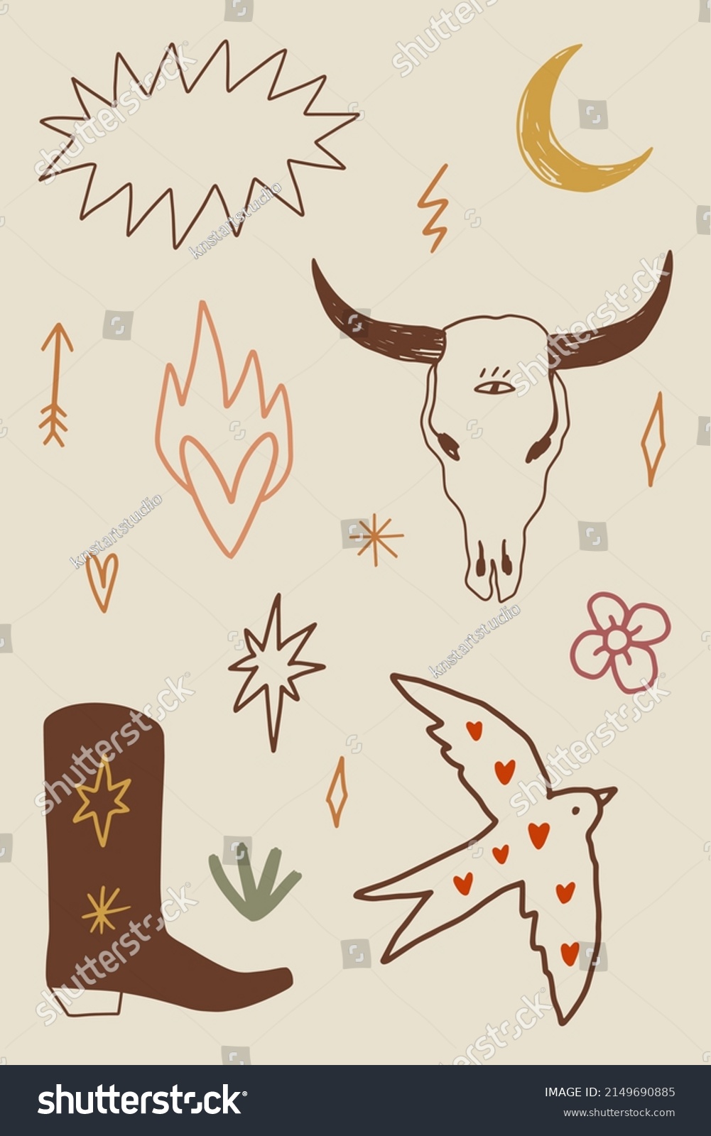 Western Boho Cowgirl Set Blogger Vector Stock Vector (Royalty Free ...