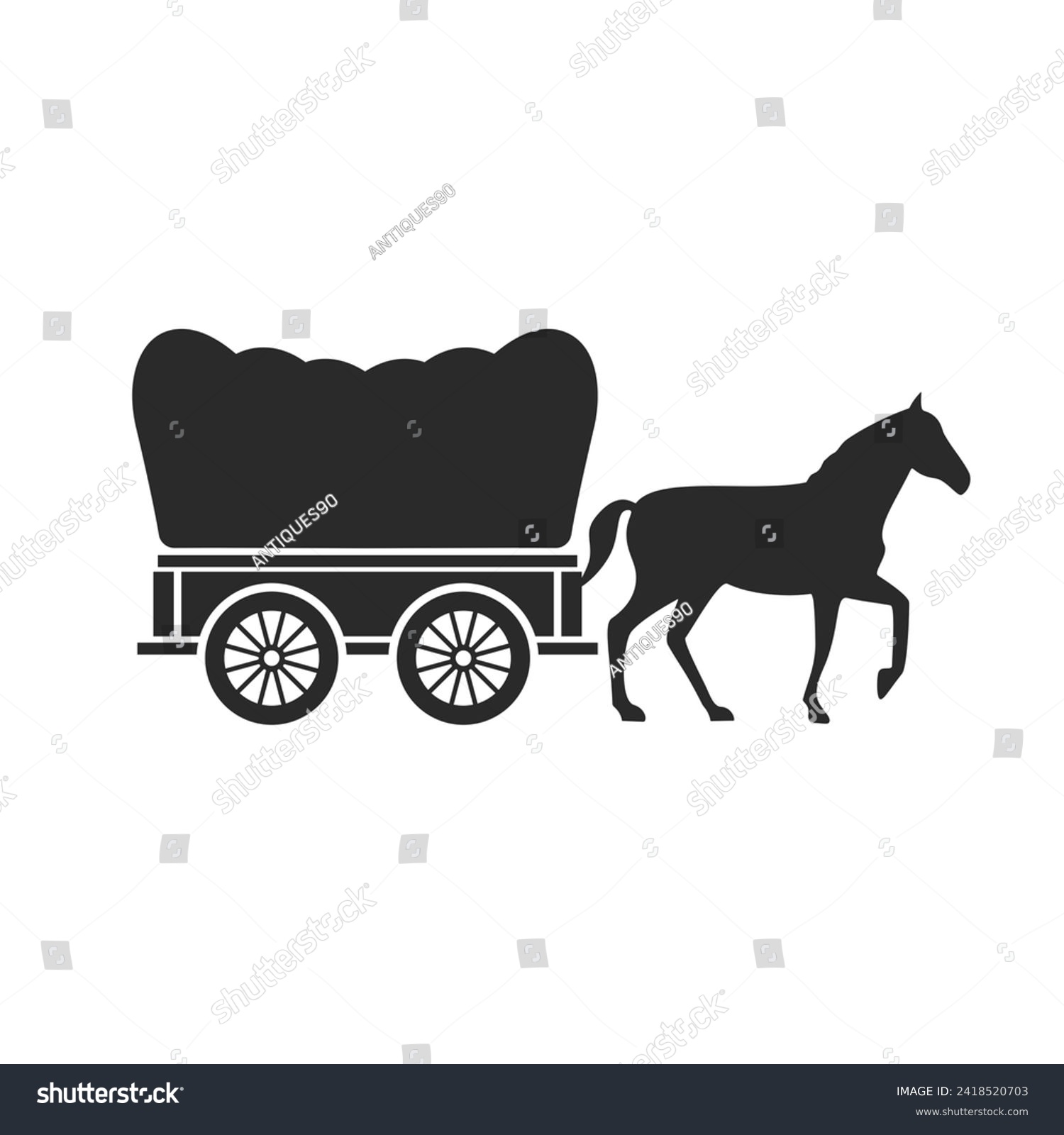 SVG of Western Covered Wagon, vector illustration of a horse driving a Western Wagon,silhouette of old transportation. svg