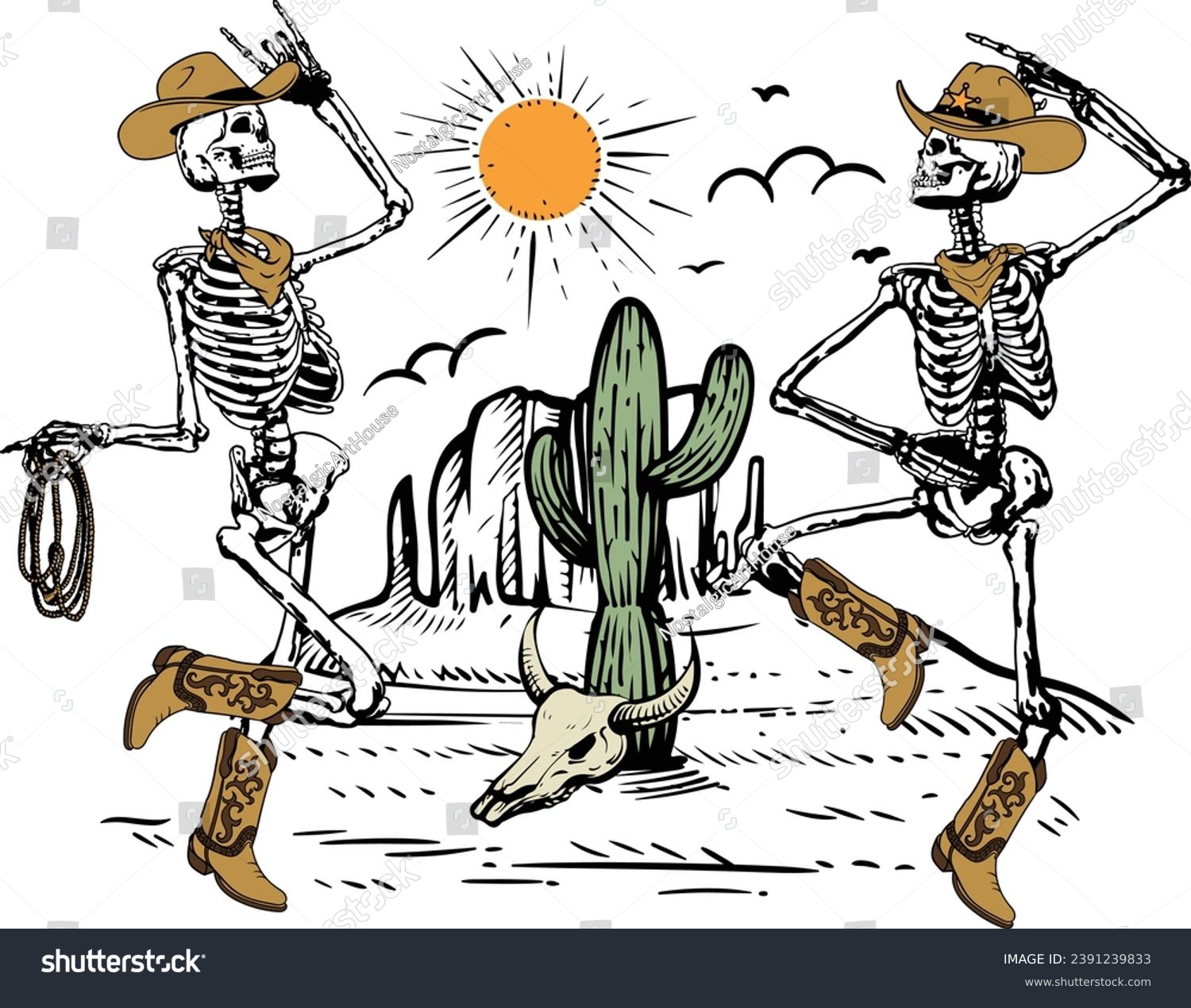 SVG of Western Cowboy Skeleton, Dancing Skeletons, Howdy Skeleton, Dead Inside, Retro Howdy, Cowboy, Funny Cowboy svg