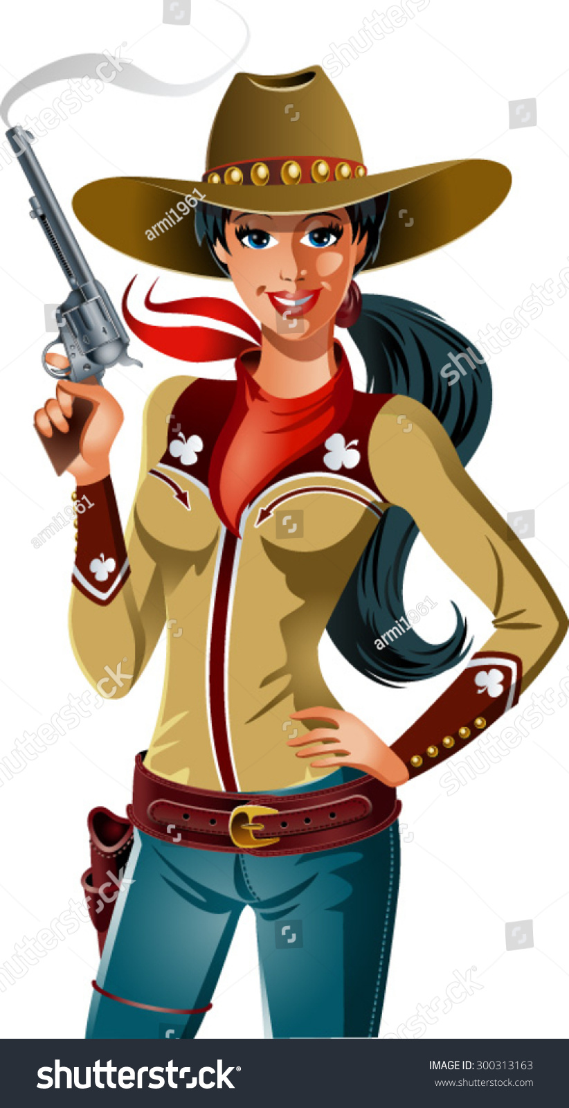 Western Girl With Revolver Stock Vector 300313163 : Shutterstock