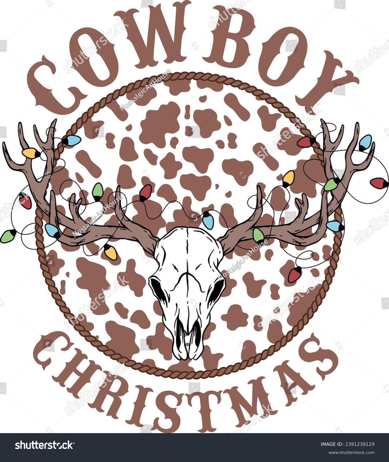 SVG of Western Longhorn Christmas, Cowboy Christmas, Bull Skull Hand-Drawn, Cowboy Cow Skull, Howdy Christmas, Western Christmas  svg