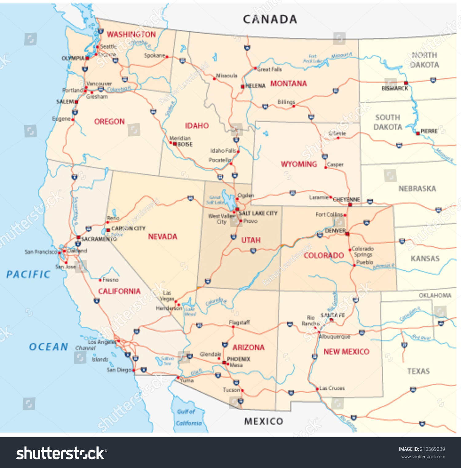 Map Of The Western United States Western United States Map Stock Vector (Royalty Free) 210569239