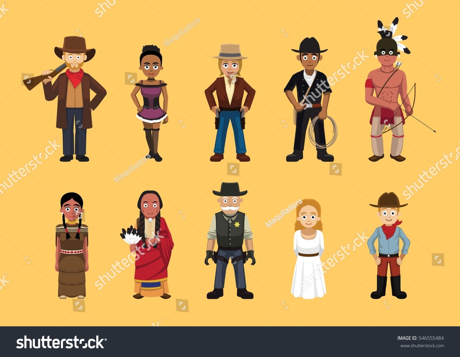 Western Wild West Cute Cartoon Characters Stock Vector (Royalty Free ...