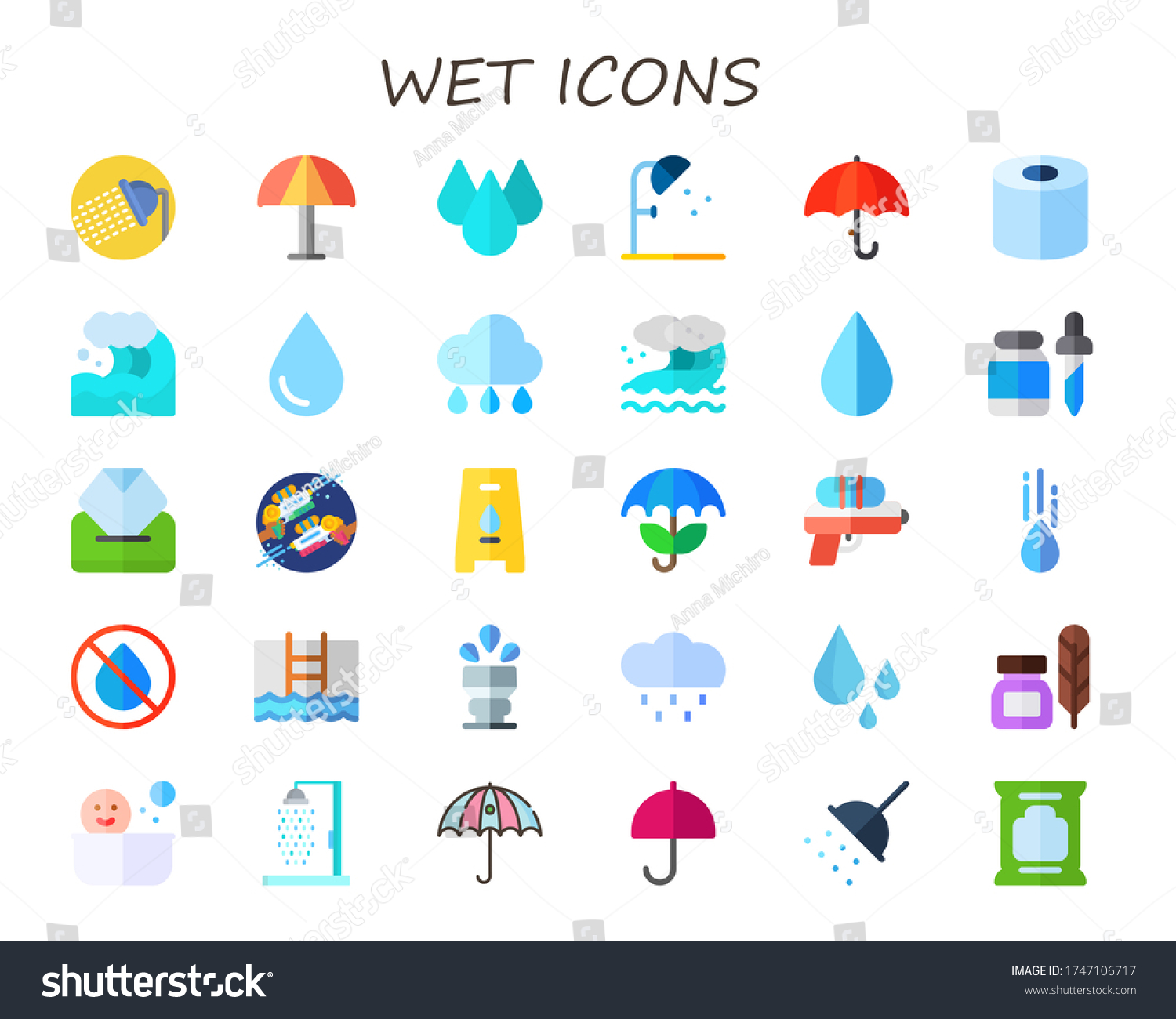 Wet Icon Set 30 Flat Wet Stock Vector (Royalty Free) 1747106717 ...