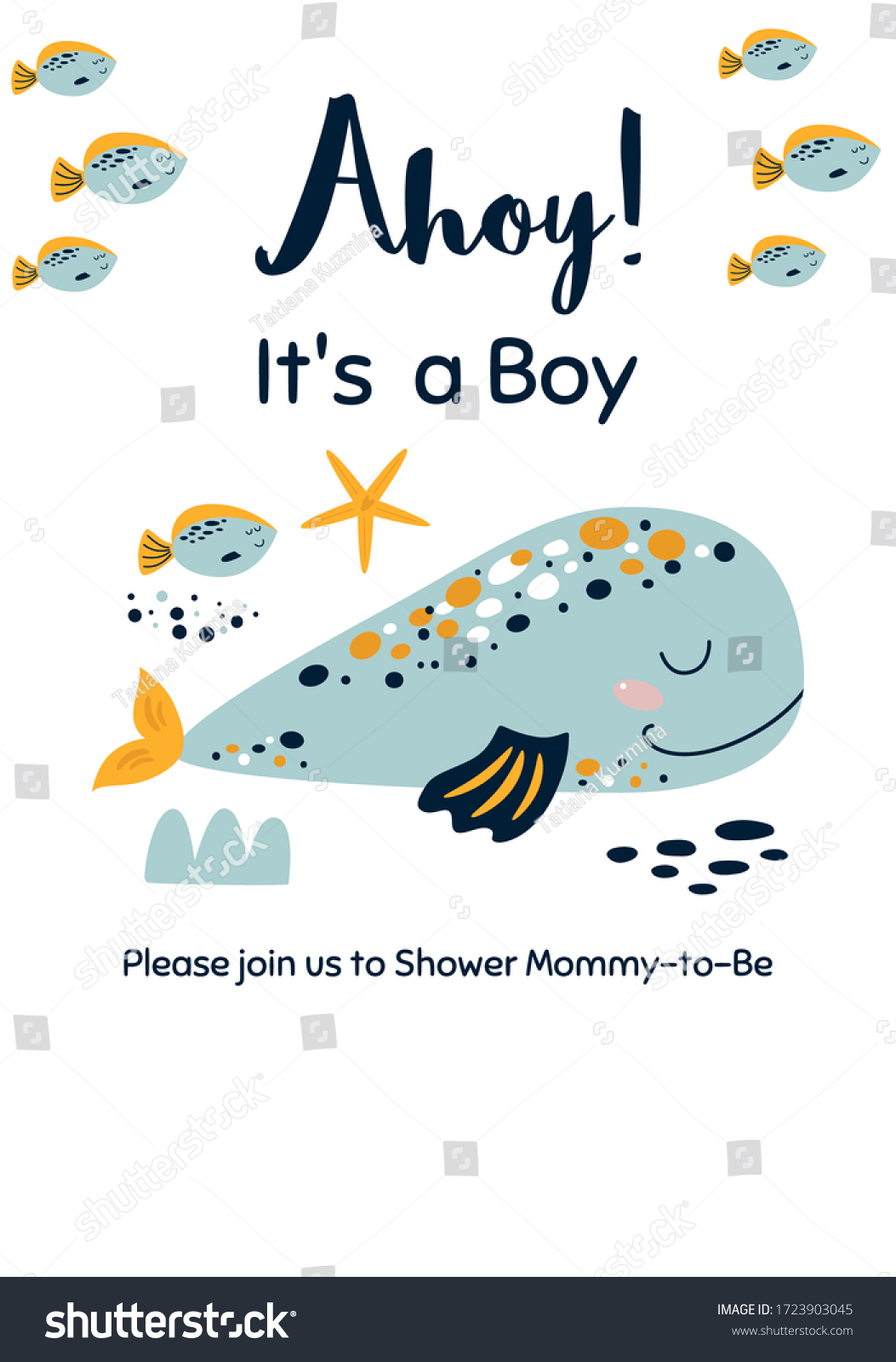 SVG of Whale baby shower invitation Ahoy Its a Boy Nautical Baby Shower invite card design Cute whale sea animal vector svg