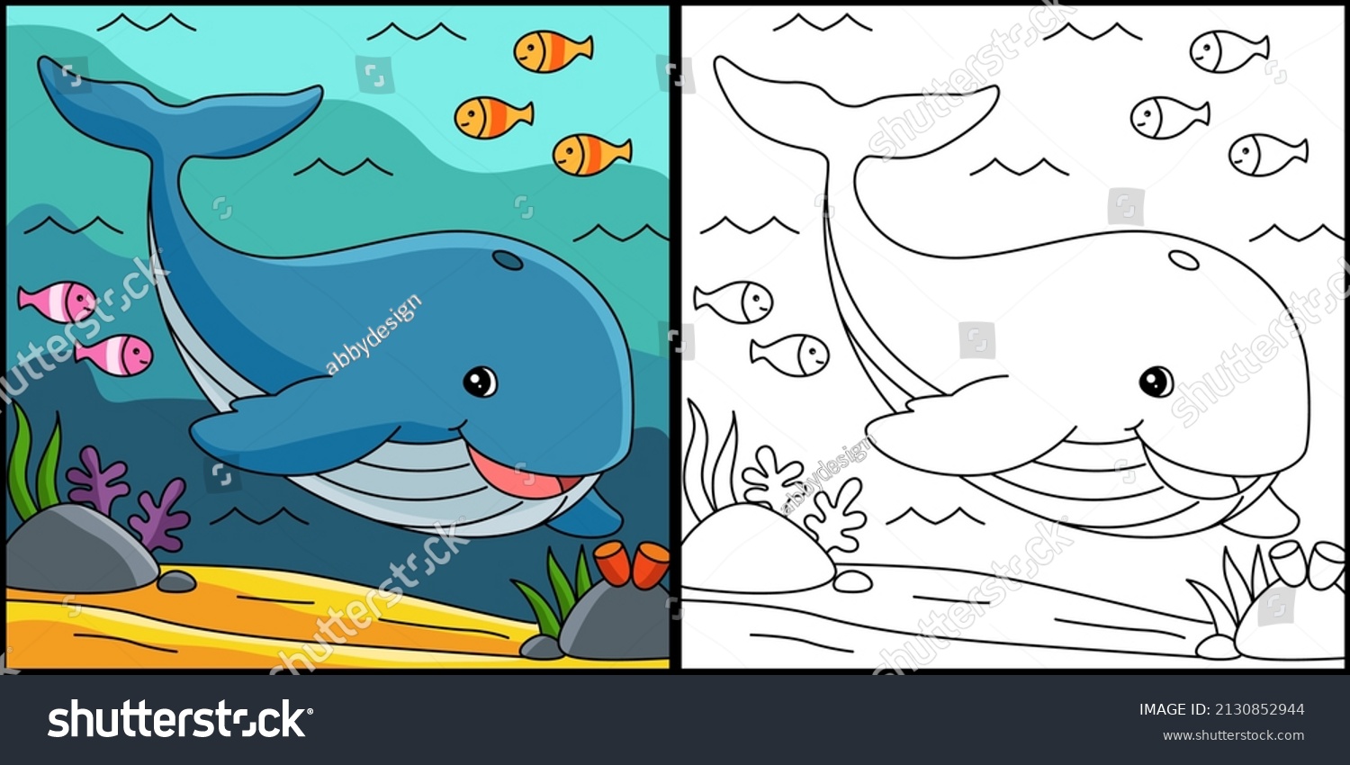 Whale Coloring Page Colored Illustration Stock Vector (Royalty Free ...