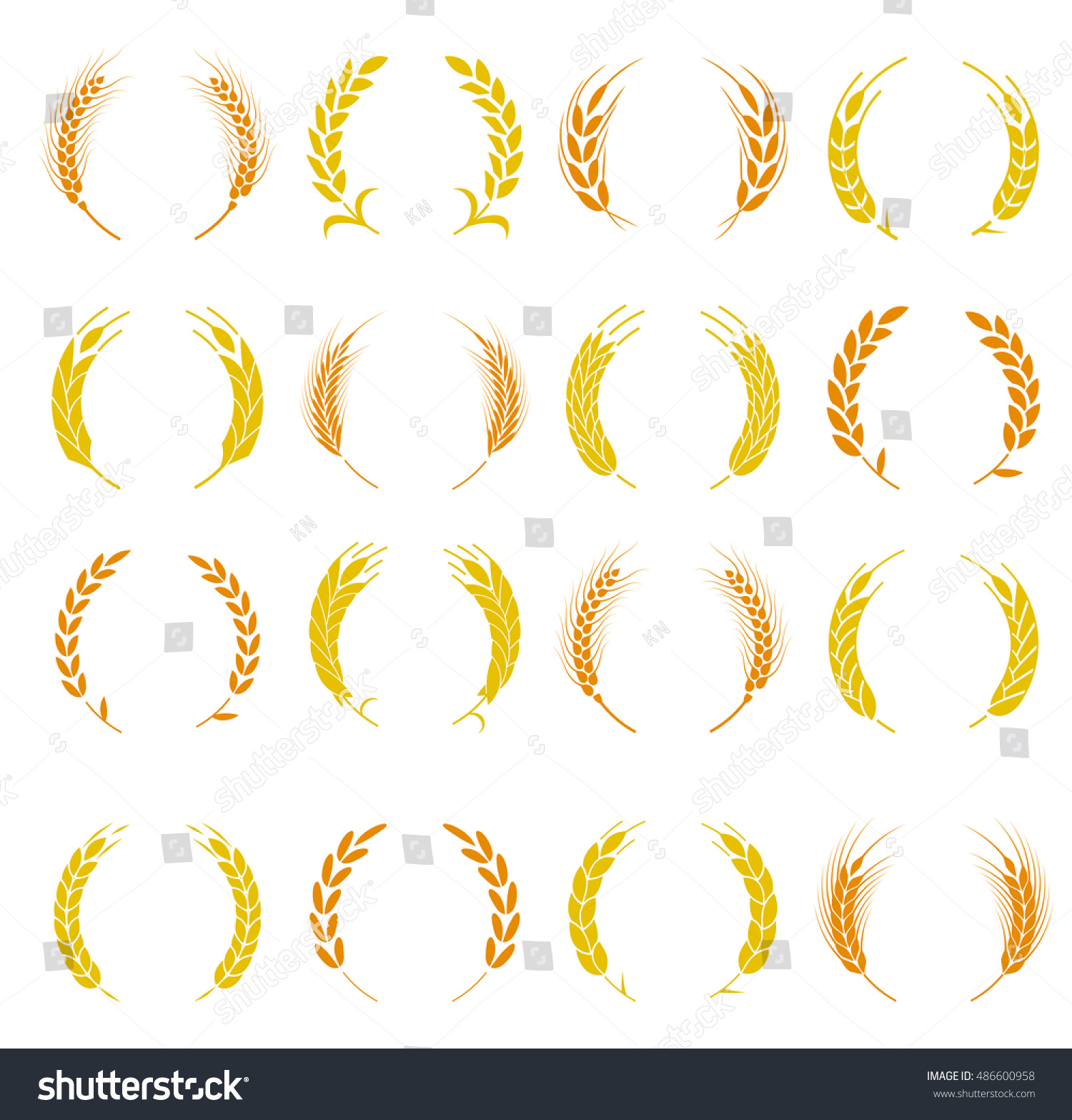 SVG of Wheat ear symbols for logo design. Agriculture grain, organic plant, bread food. Design elements for bread packaging or beer label. Set of silhouette circular laurel foliate and wheat wreaths. svg