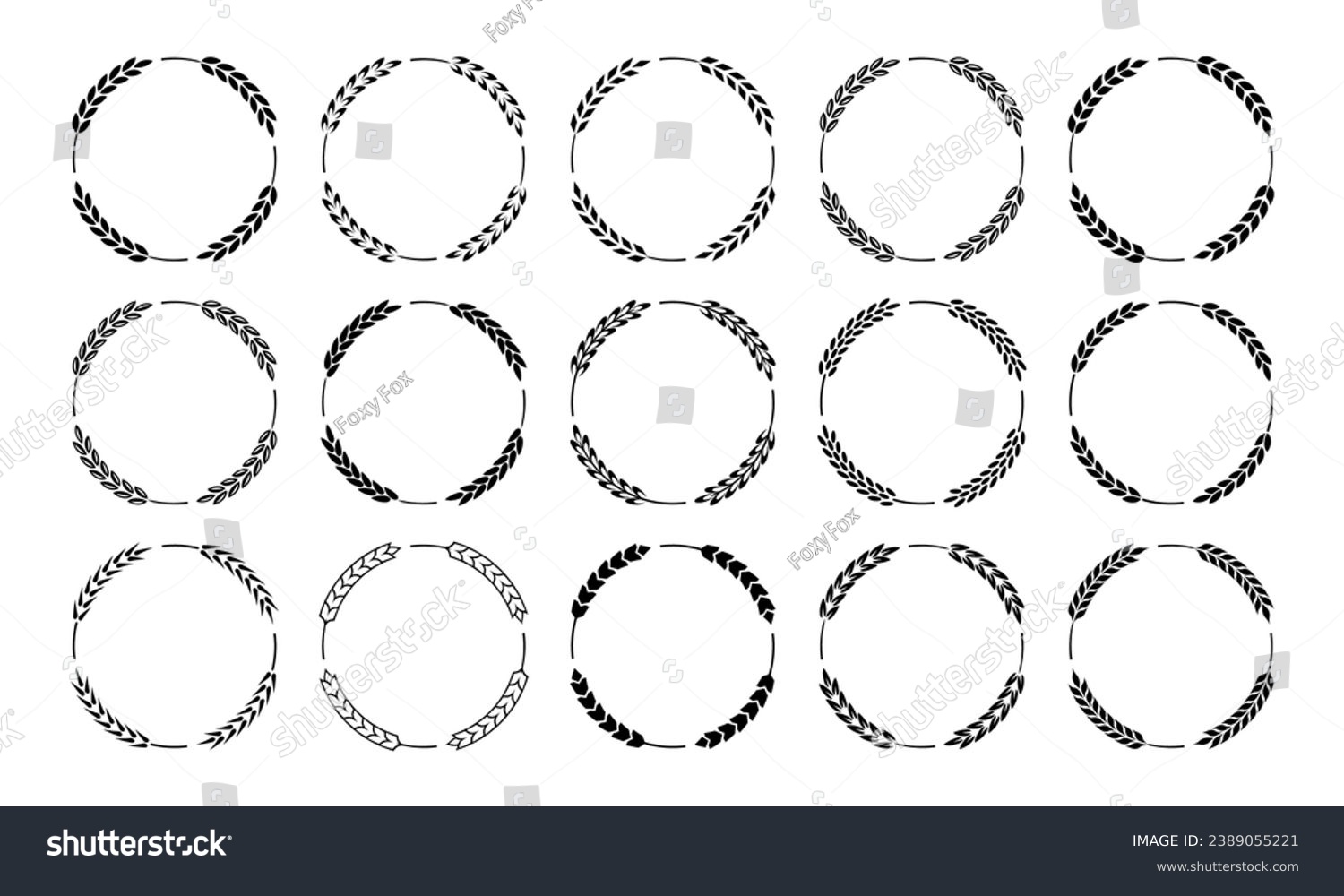 SVG of Wheat ears frames. Round wheat, barley and rye, rice borders. Circular design elements for beer, bread sticker and bakery, flour product wrapping package. Vector set. Natural spike labels svg