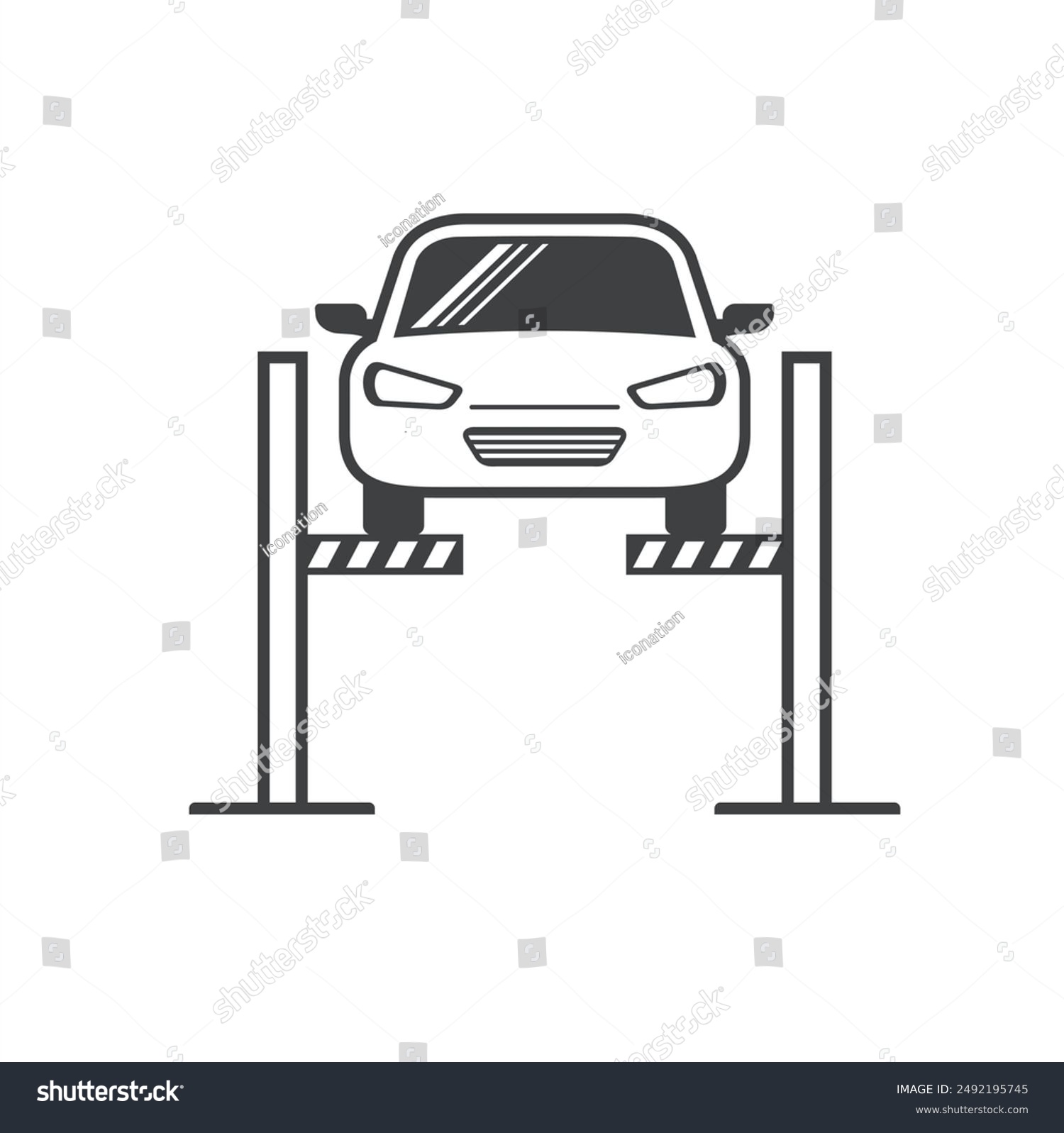 car on lift, black and white clip art preview
