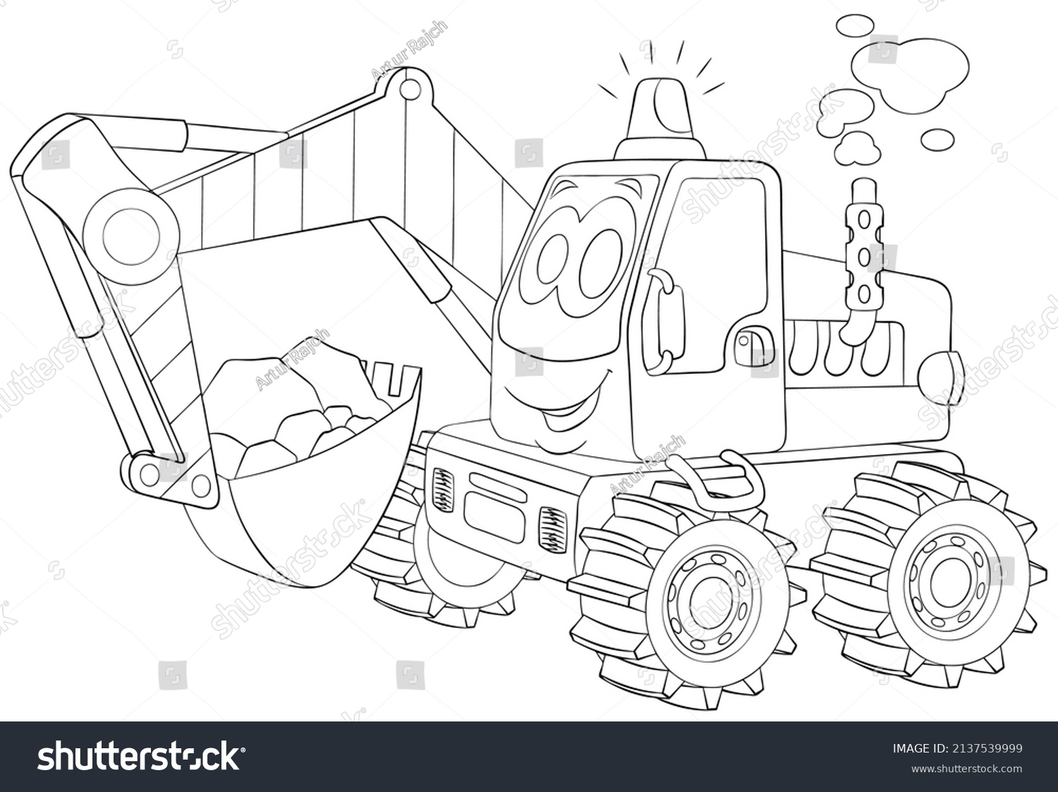 Wheel Excavator Element Coloring Page Cartoon Stock Vector (Royalty