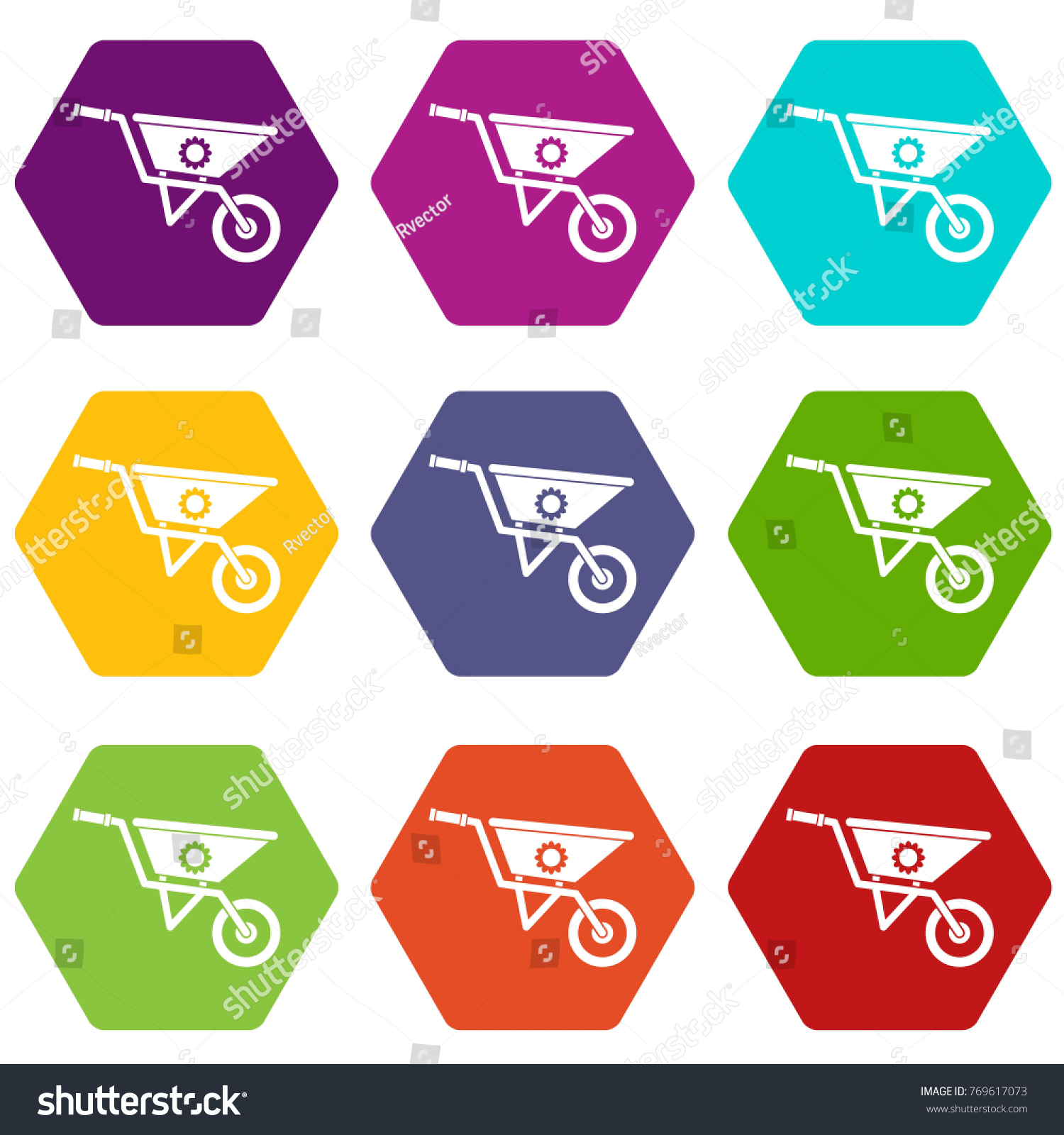 SVG of Wheelbarrow icon set many color hexahedron isolated on white vector illustration svg