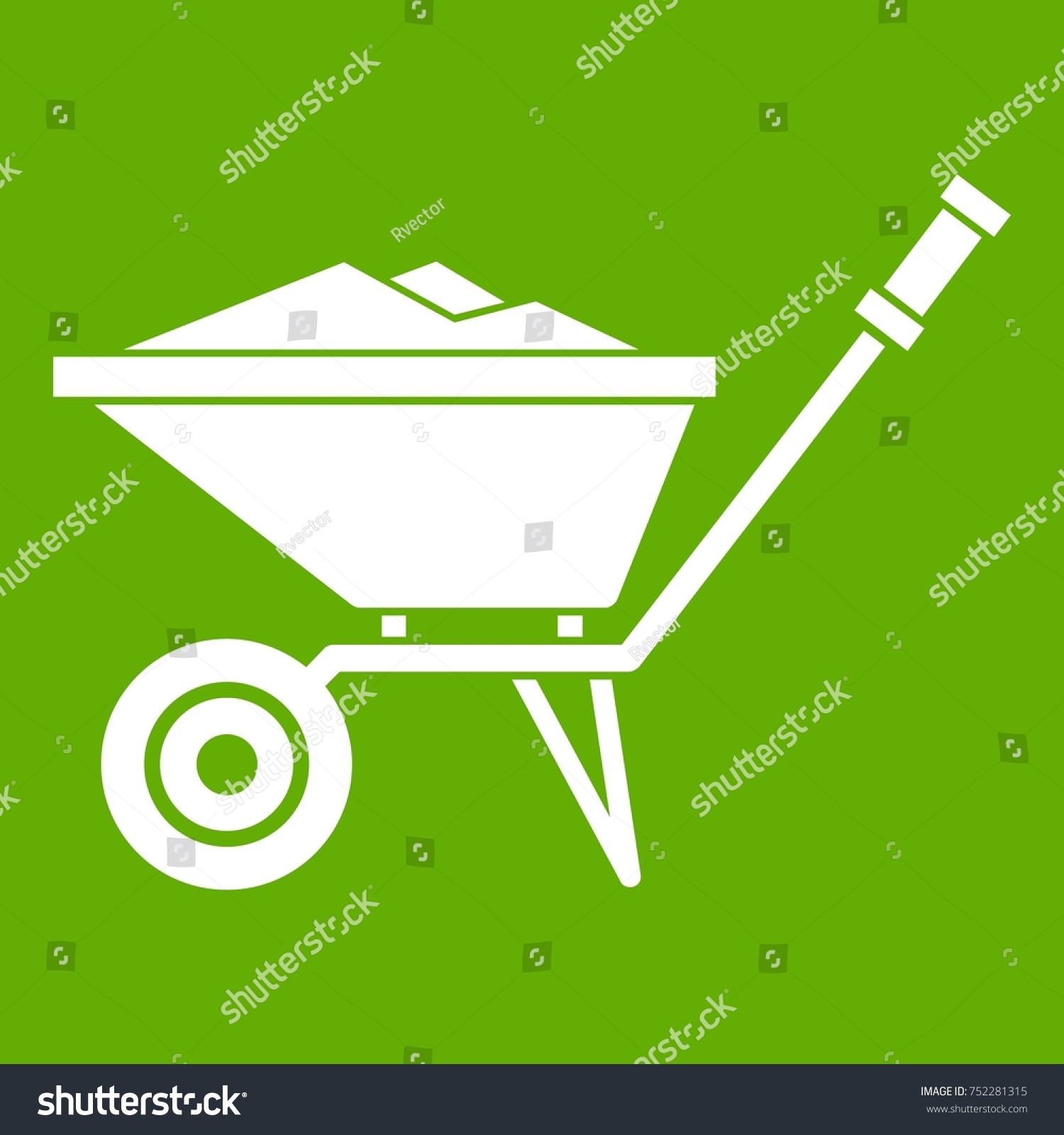 SVG of Wheelbarrow icon white isolated on green background. Vector illustration svg