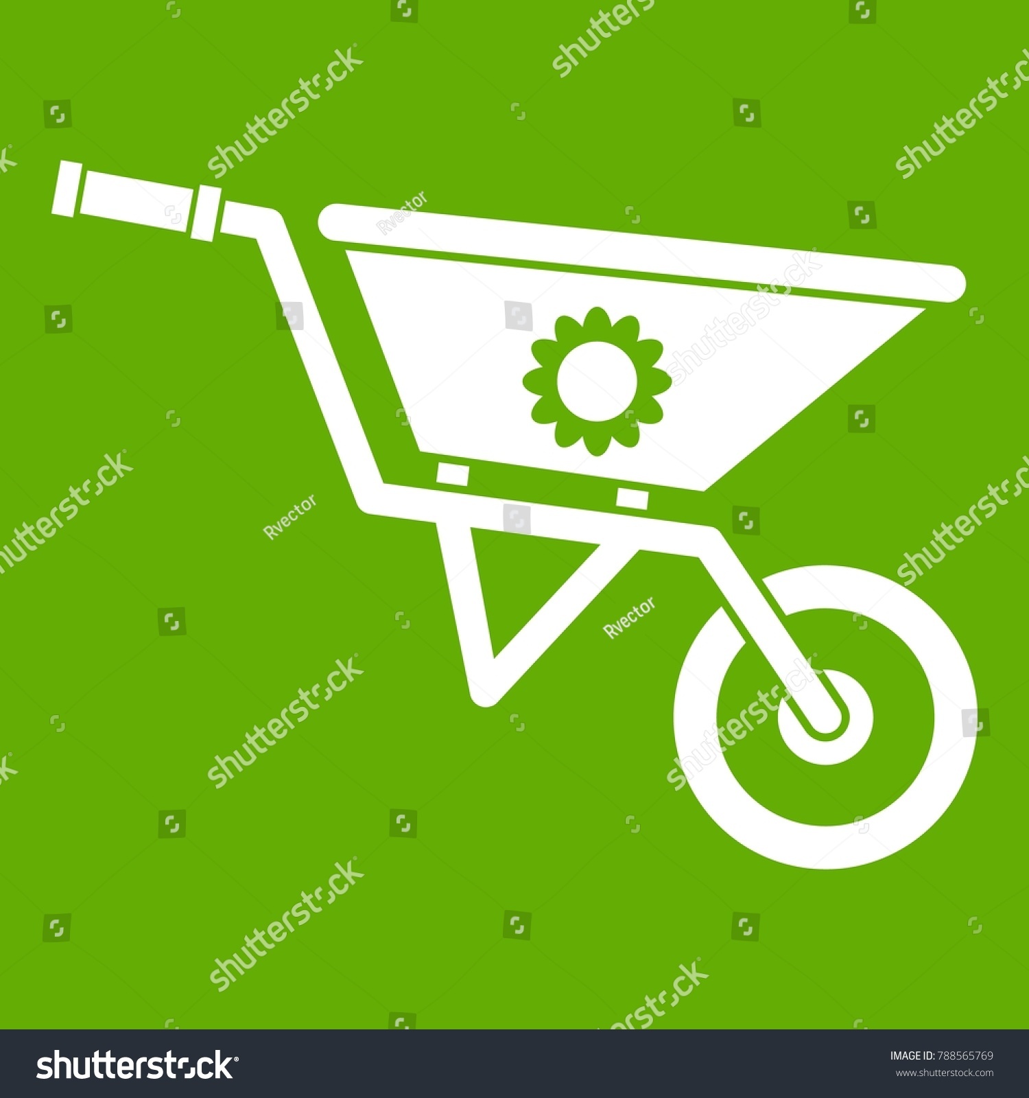 SVG of Wheelbarrow icon white isolated on green background. Vector illustration svg