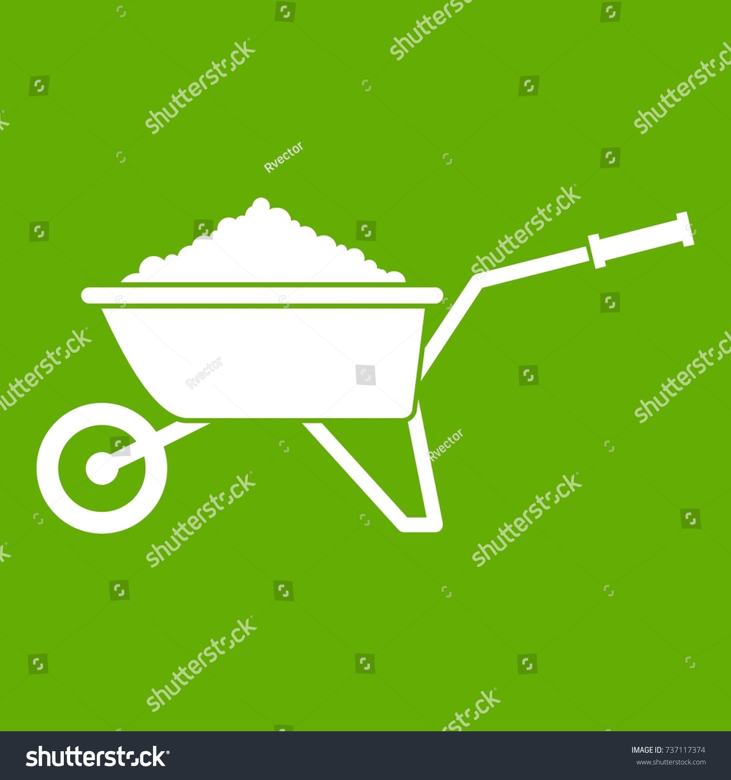 SVG of Wheelbarrow loaded with soil icon white isolated on green background. Vector illustration svg