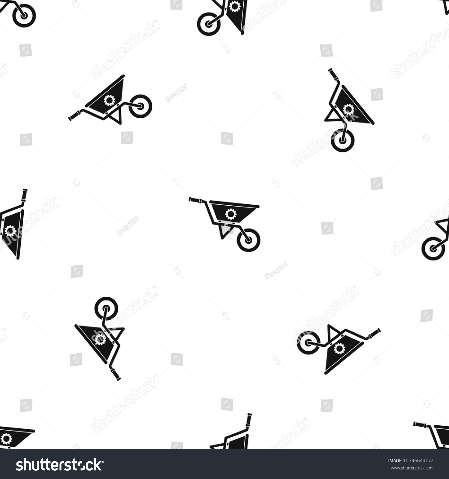 SVG of Wheelbarrow pattern repeat seamless in black color for any design. Vector geometric illustration svg