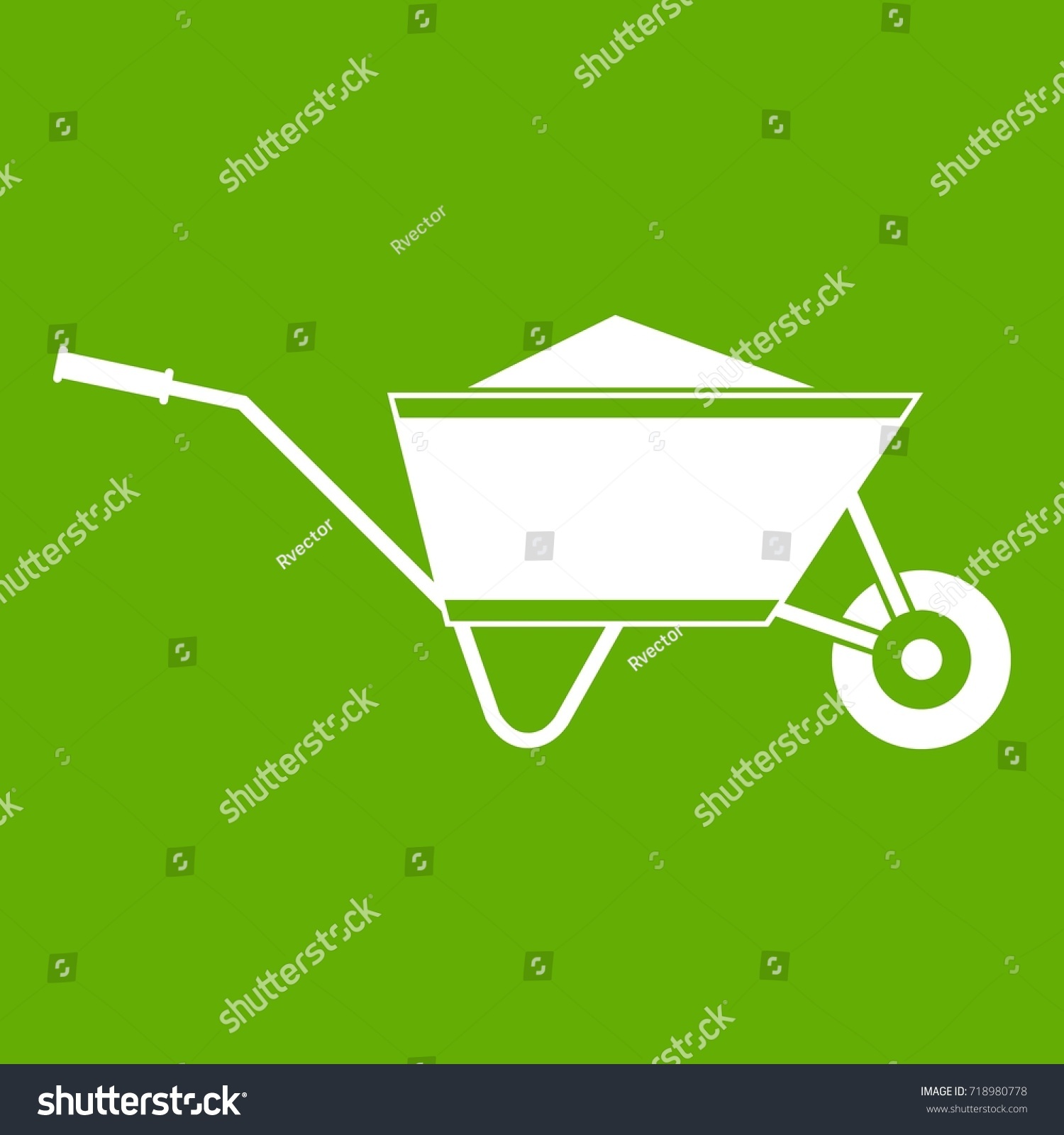 SVG of Wheelbarrow with sand icon white isolated on green background. Vector illustration svg