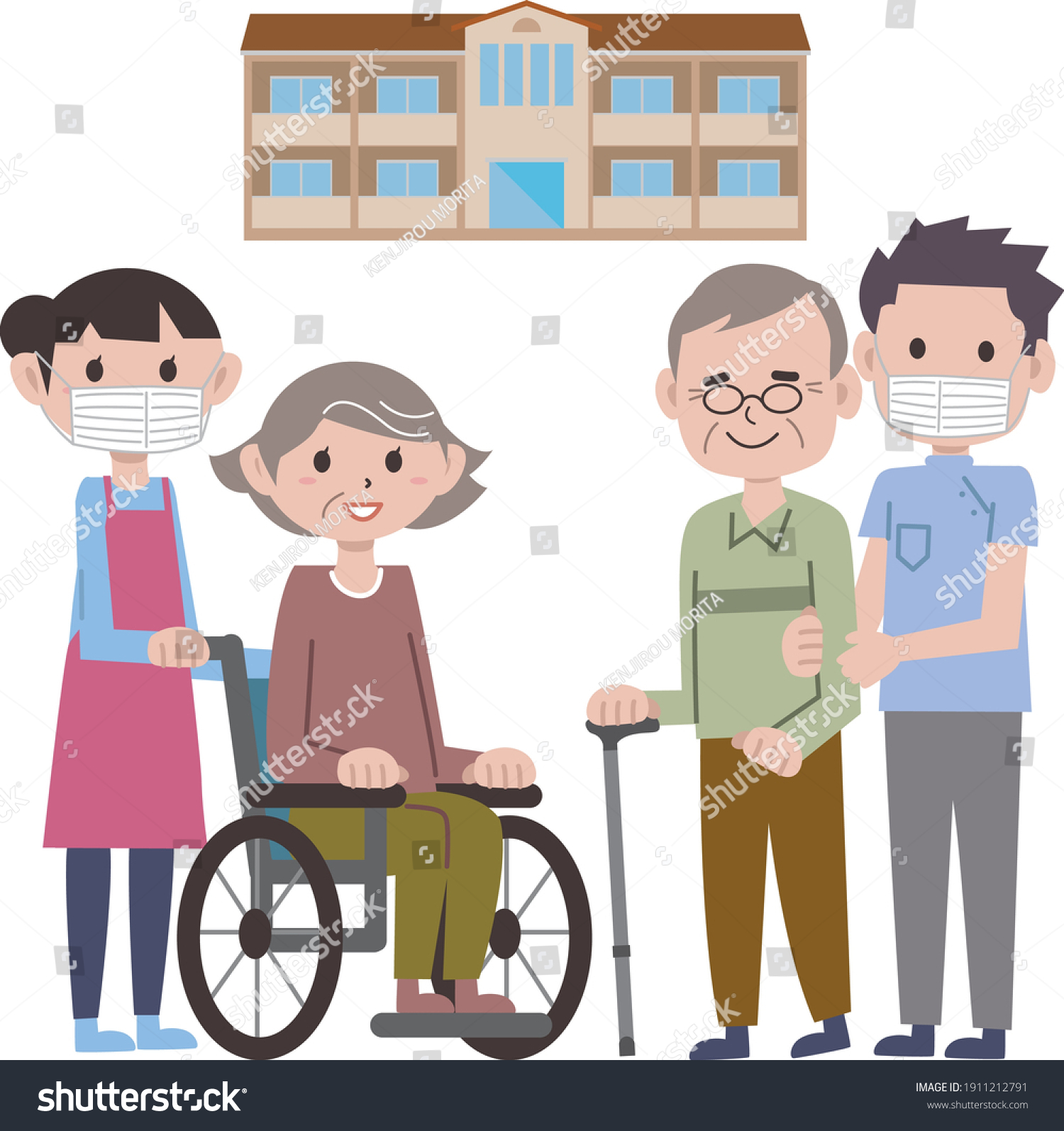Wheelchair Longterm Care Elderly Helper Illustration Stock Vector ...