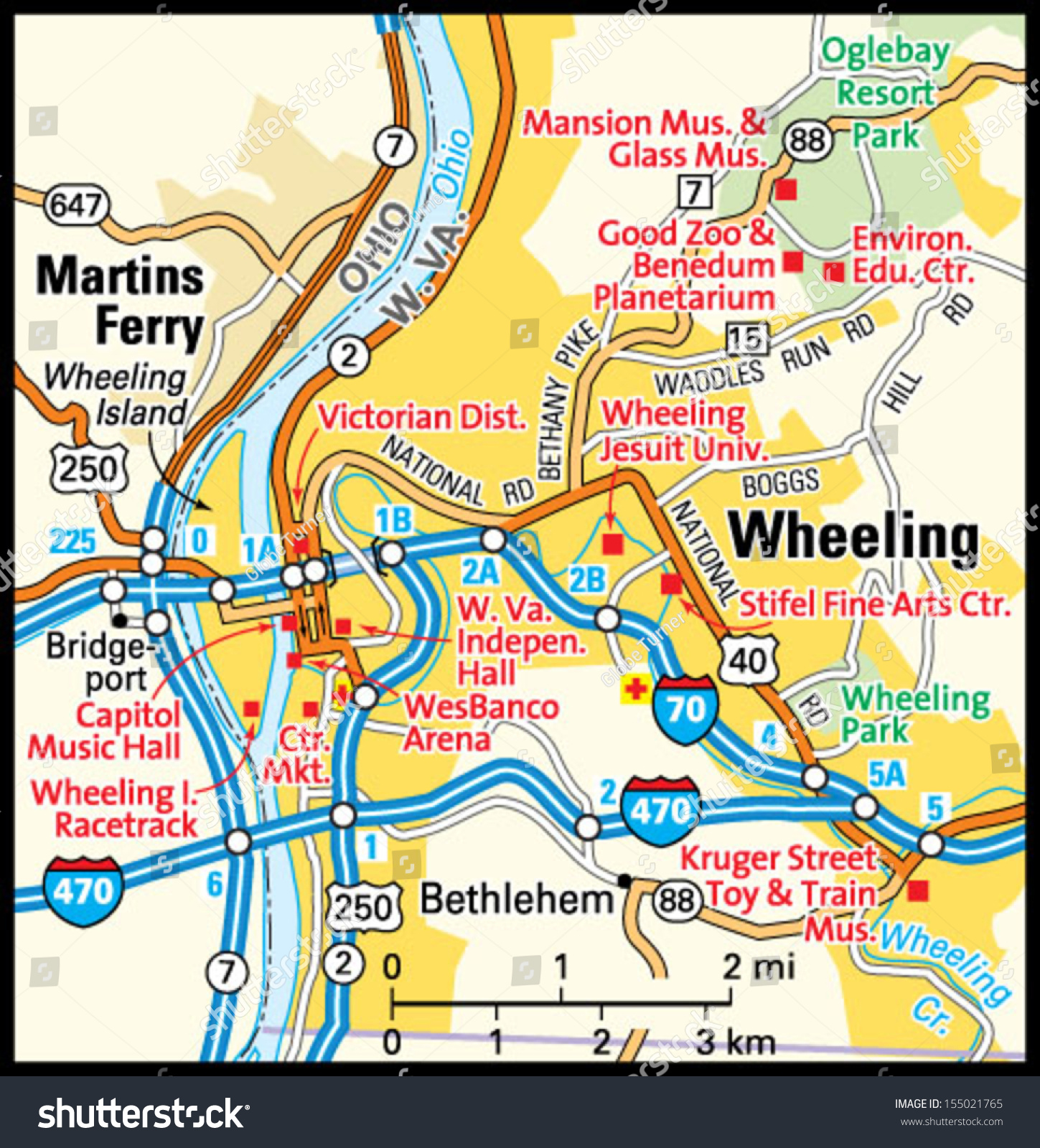 Wheeling West Virginia Area Map Stock Vector Royalty Free 155021765