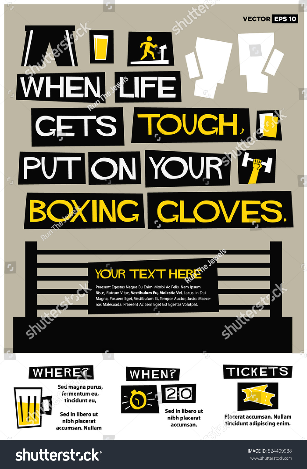 When life s tough put on your boxing gloves Flat Style Vector Illustration