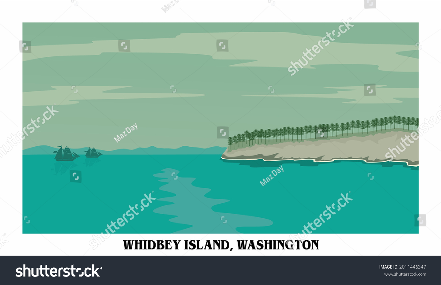 SVG of Whidbey Island with ocean view svg