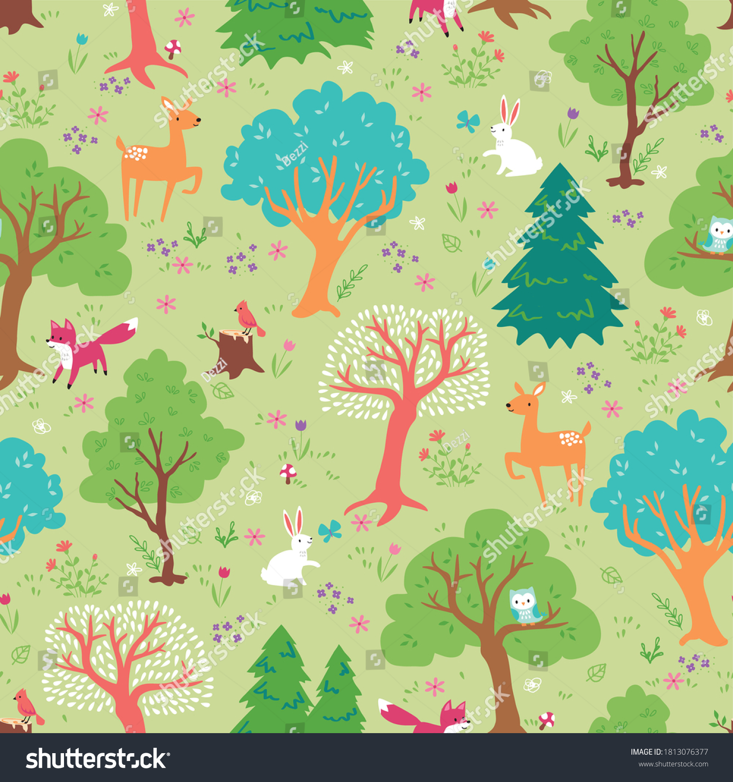 Download Whimsical Forest Scene Cute Playful Woodland Stock Vector Royalty Free 1813076377