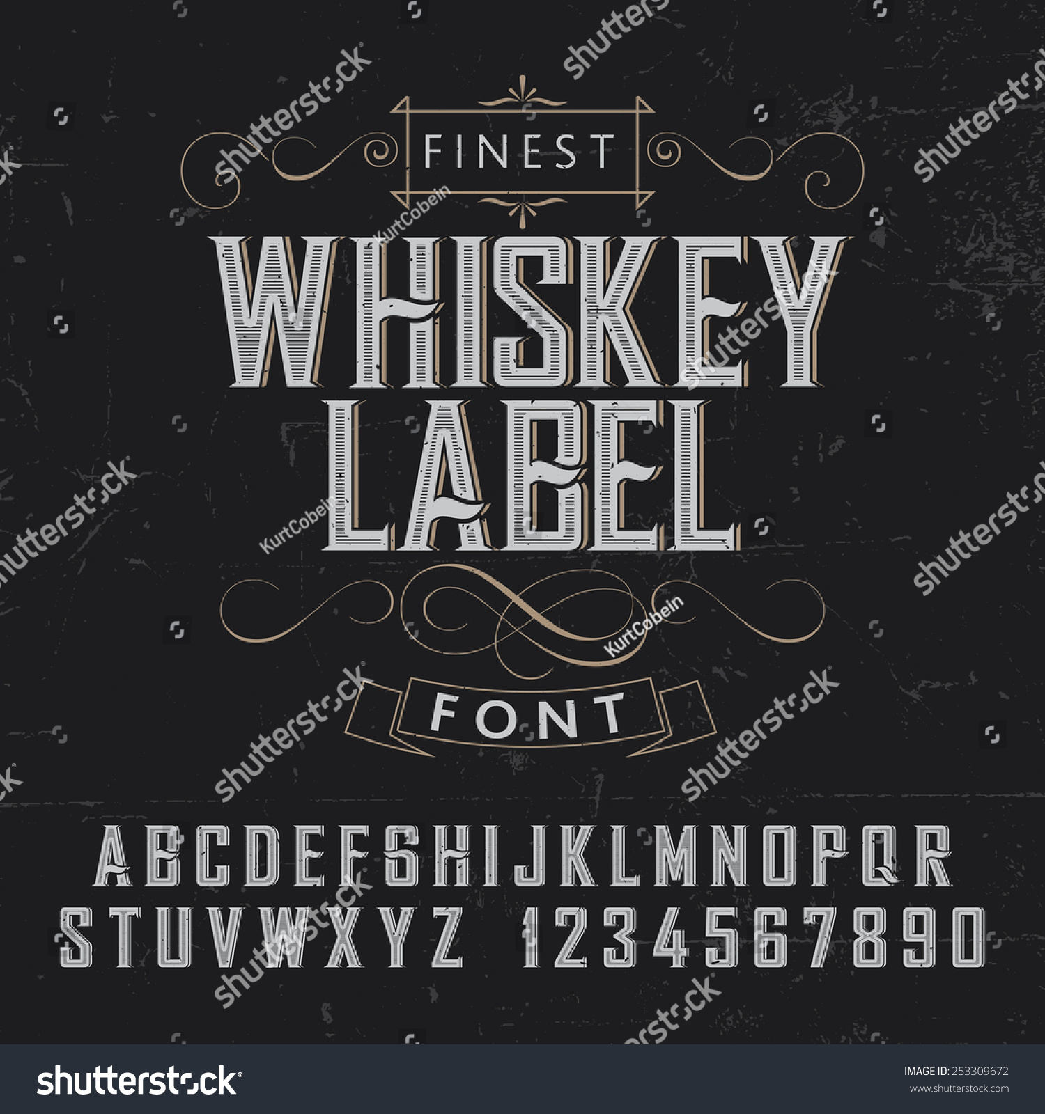 Whiskey Label Font And Sample Label Design With Decoration And Ribbon ...