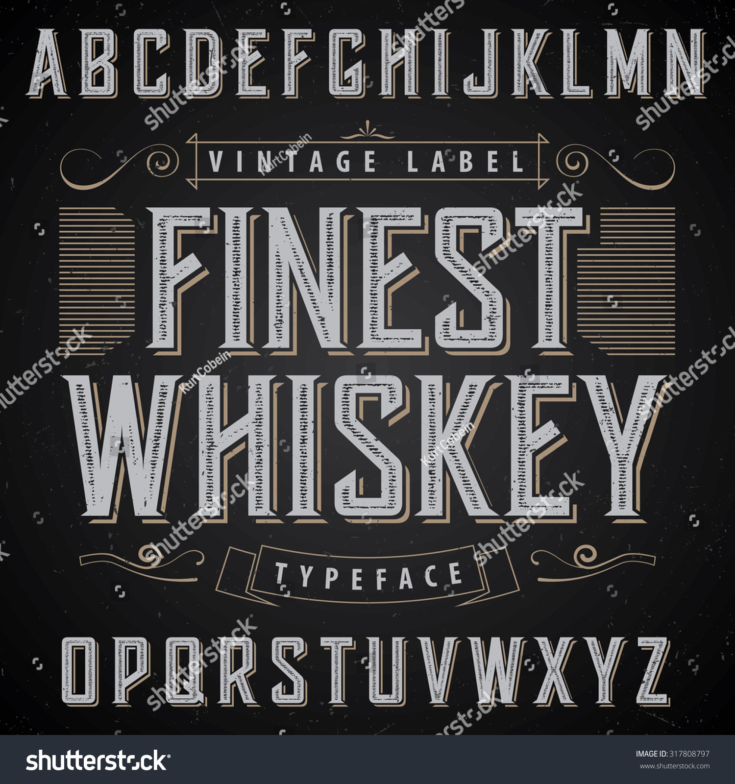 Whiskey Label Font And Sample Label Design With Decoration And Ribbon ...