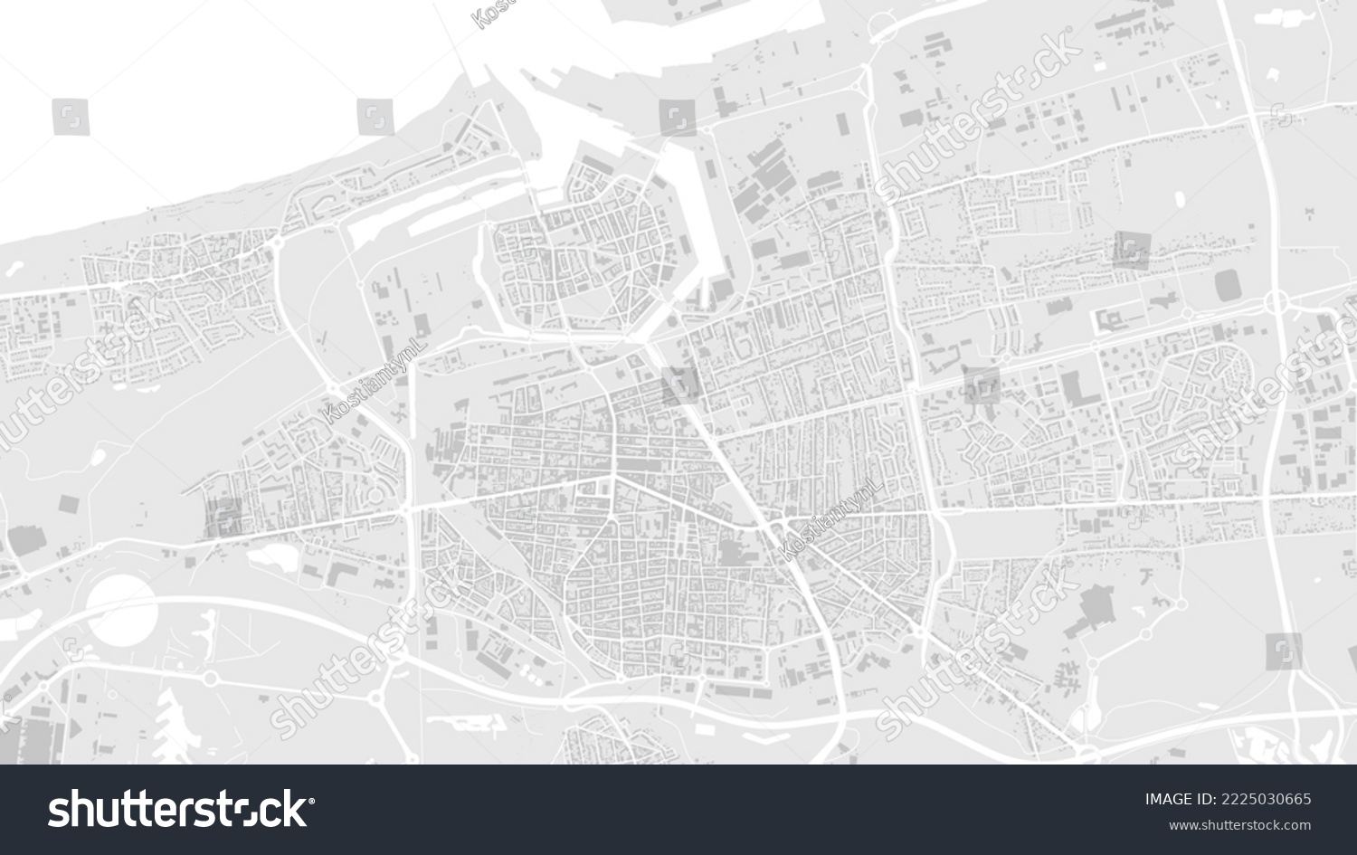 SVG of White and light grey Calais city area vector background map, roads and water illustration. Widescreen proportion, digital flat design roadmap. svg