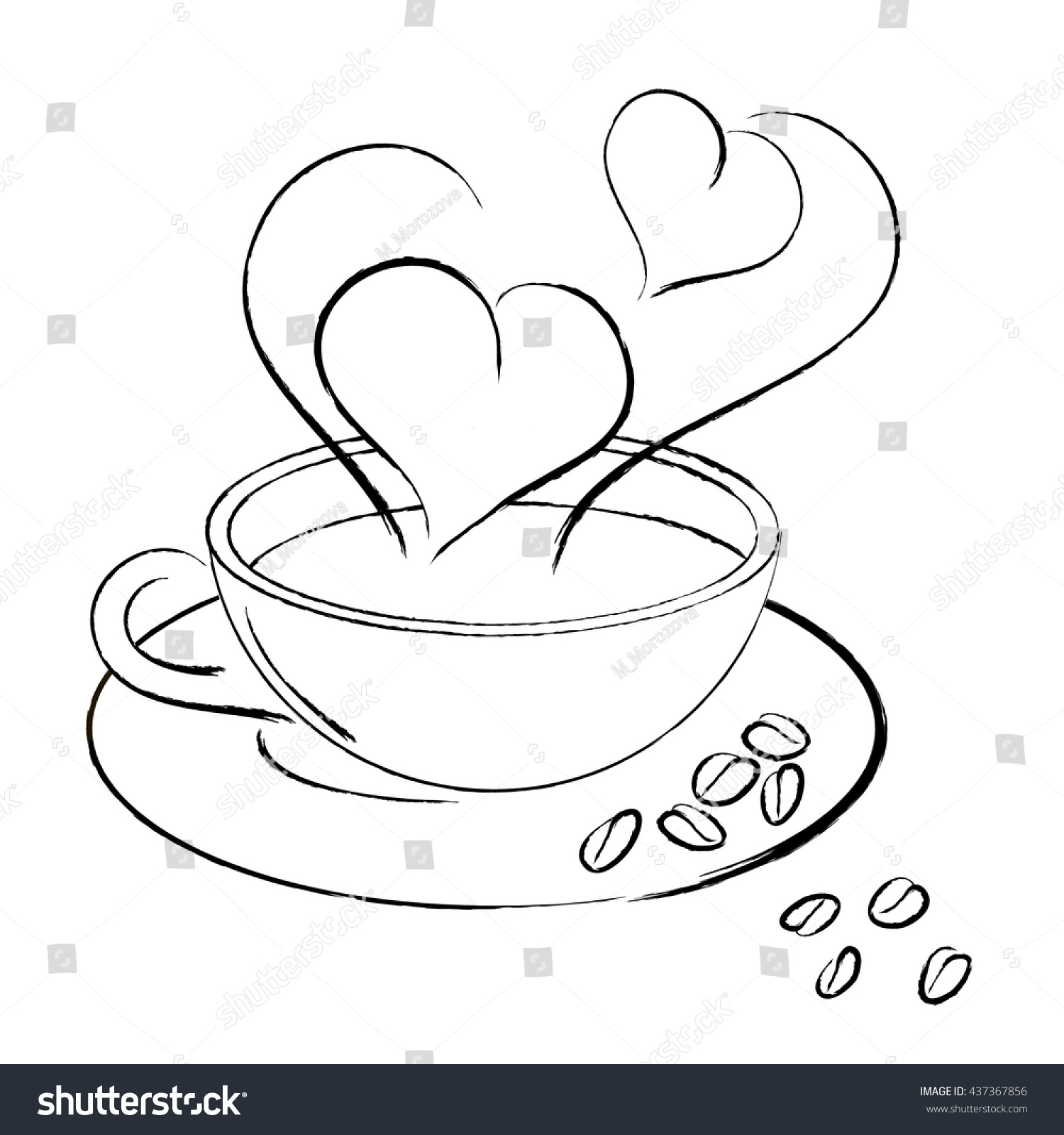 Download White Black Coffee Cup Bean Hearts Stock Vector 437367856 ...