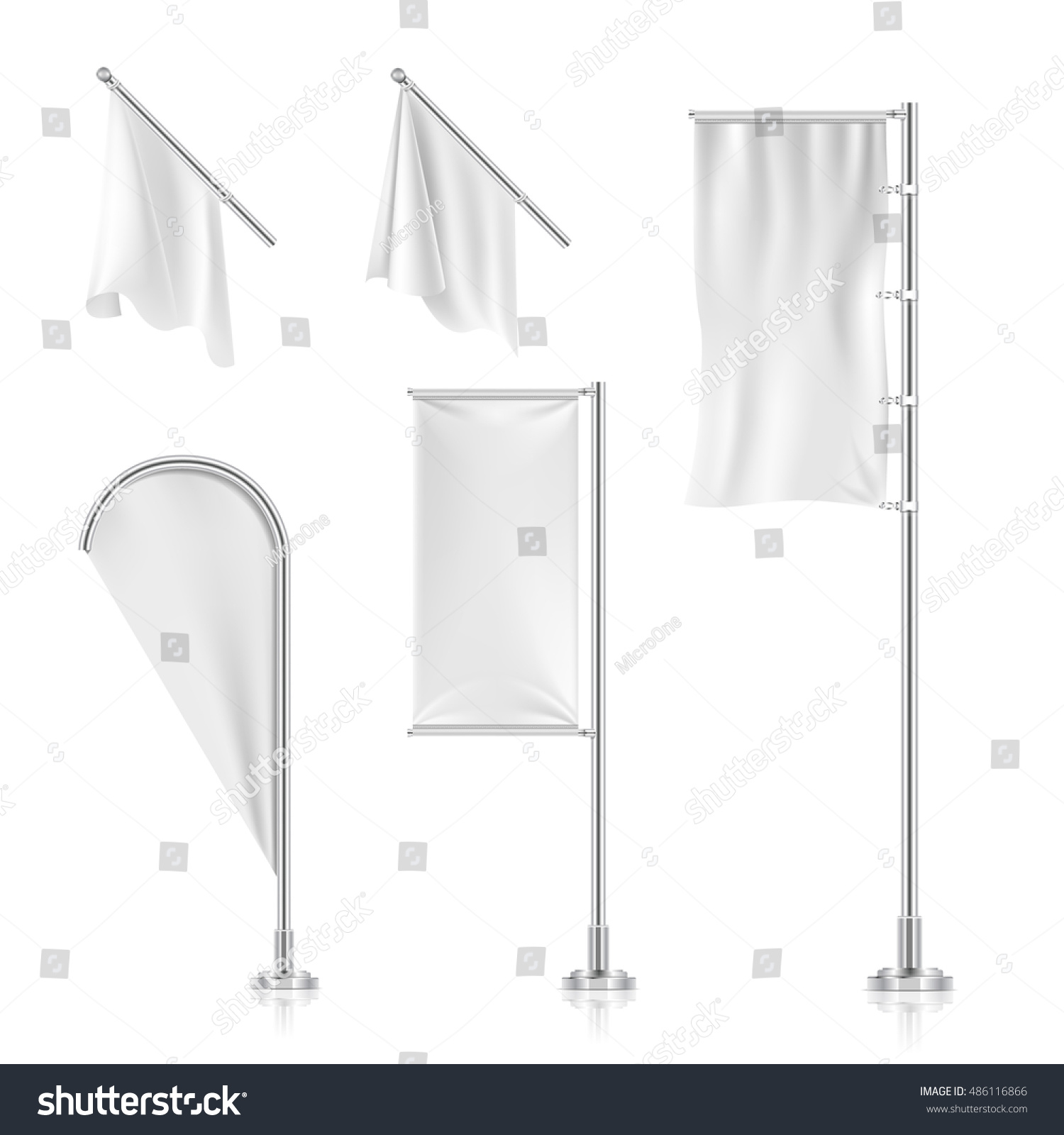 White Blank Flags Banners Advertising Beach Stock Vector (Royalty Free ...