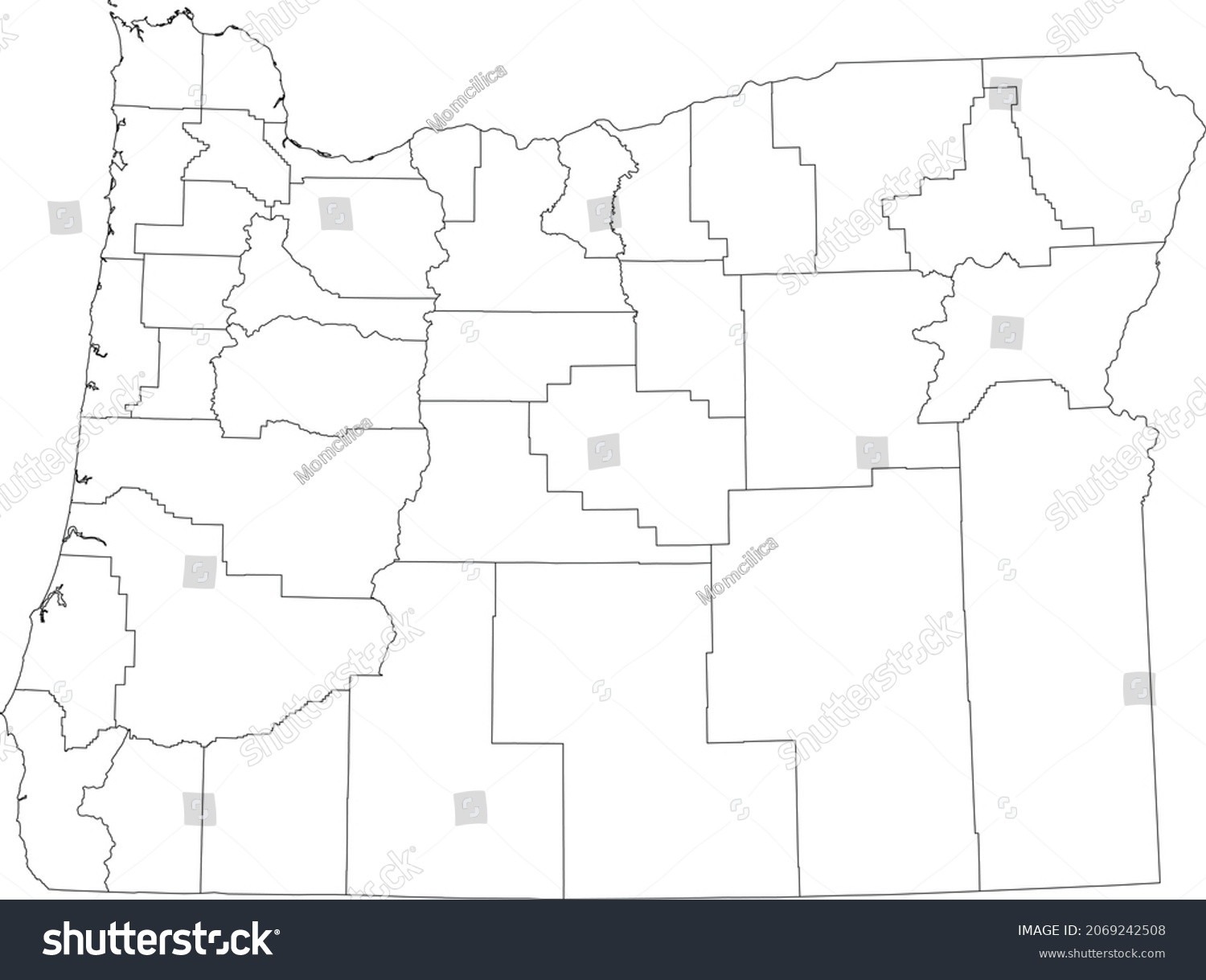 White Blank Vector Administrative Map Federal Stock Vector Royalty   Stock Vector White Blank Vector Administrative Map Of The Federal State Of Oregon Usa With Black Borders Of Its 2069242508 