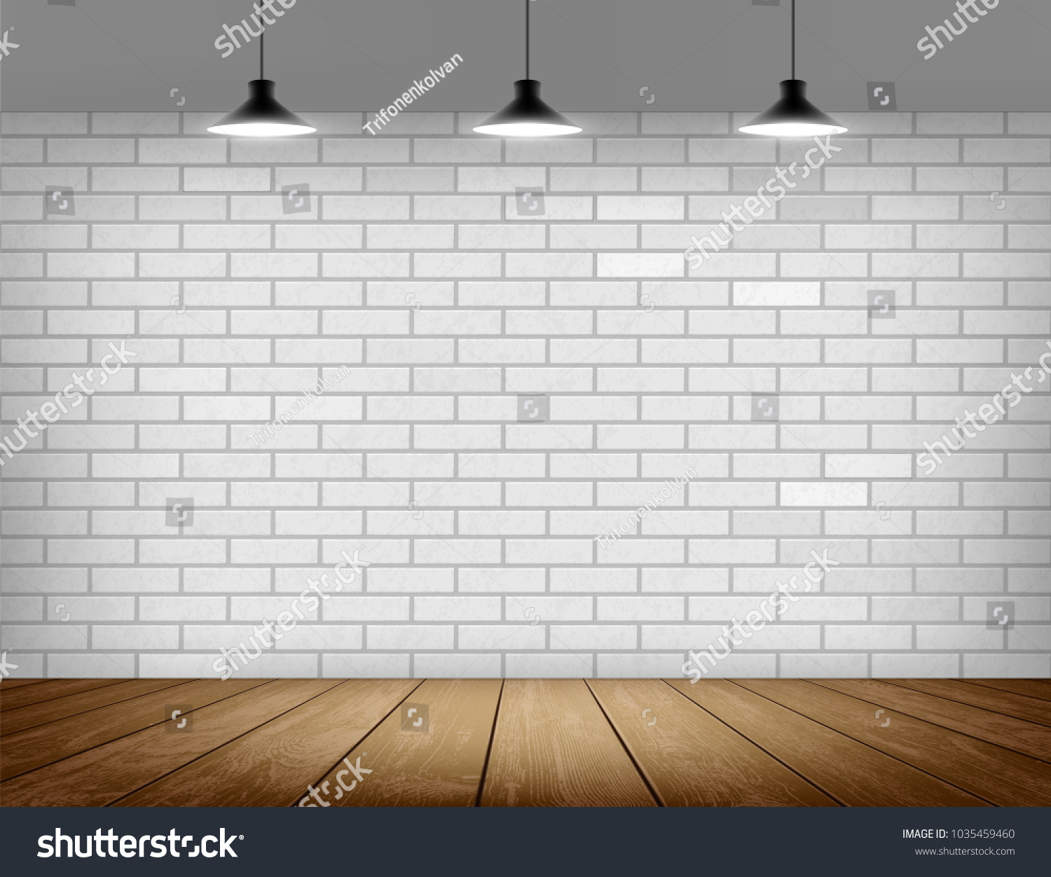 White Brick Wall Wooden Floor Background Stock Vector (Royalty Free