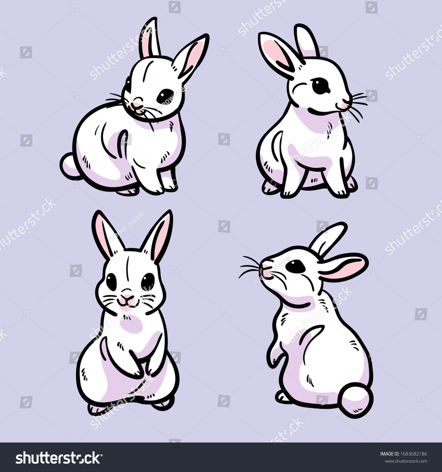 White Bunny Illustration Set Isolated Stock Vector (Royalty Free ...