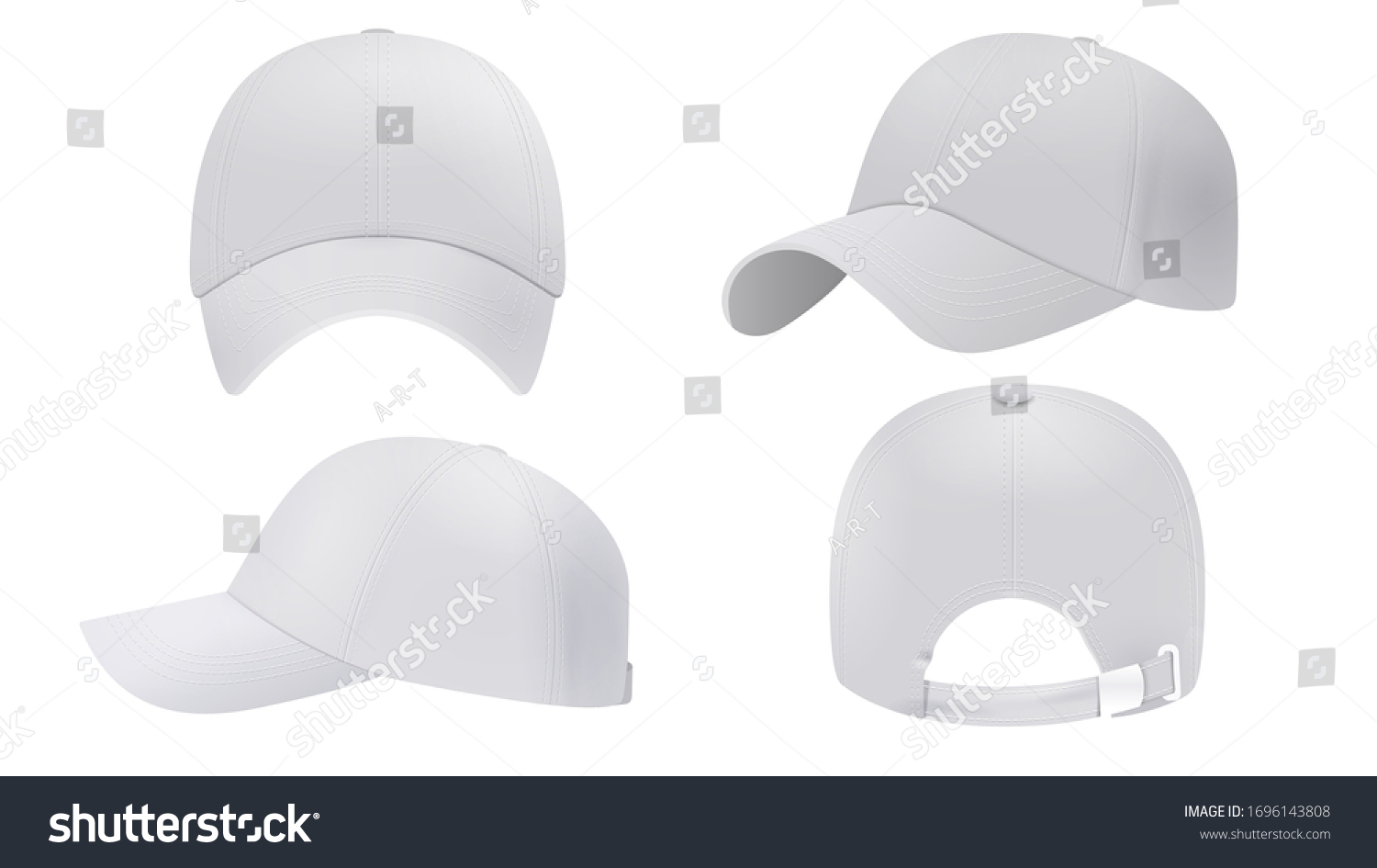 SVG of White cap Mockup, realistic style. Hat blank template, baseball caps, vector illustration set. Collection of modern realistic fashion accessories,headgear,headwear, headdress svg