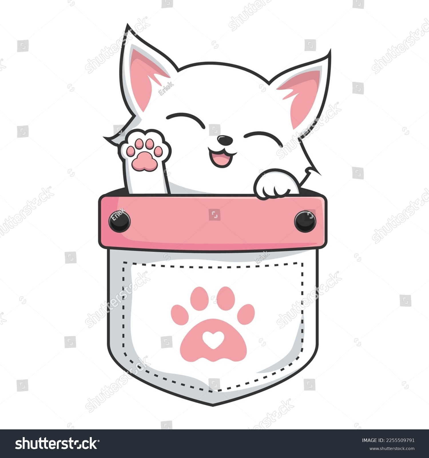 SVG of White Cat in Pocket - Cute White Pussy Cat in Pouch - waving paws-3 svg