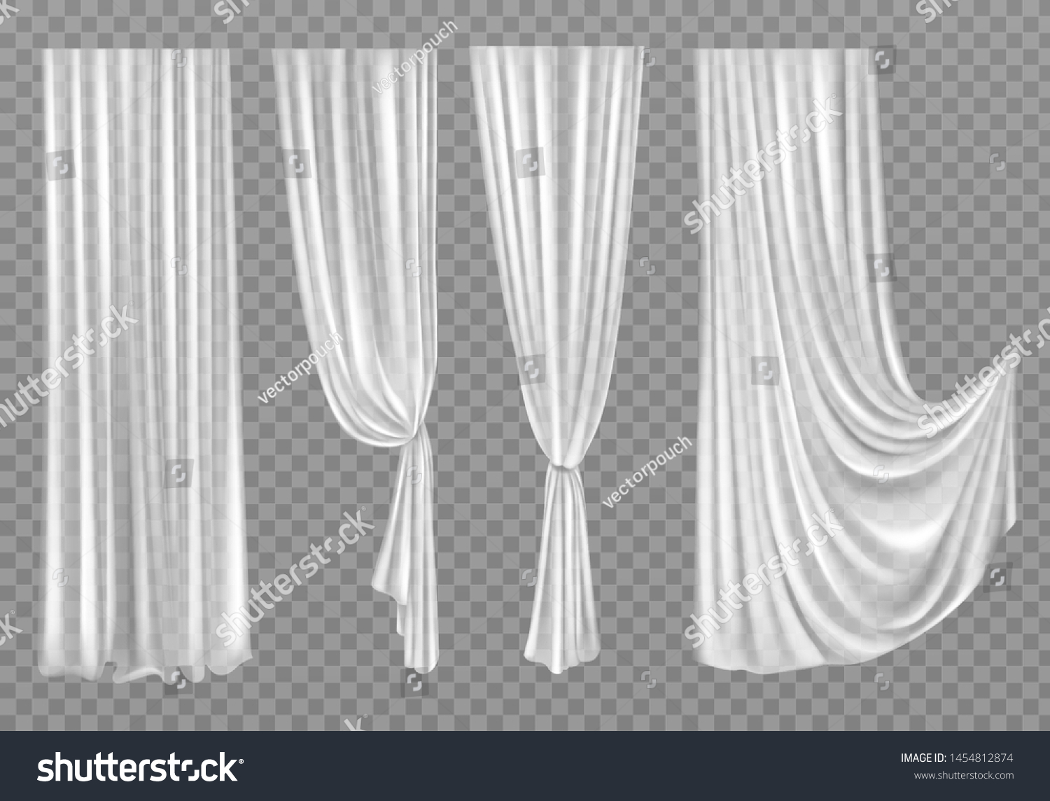 White Curtains Set Isolated On Transparent Stock Vector Royalty