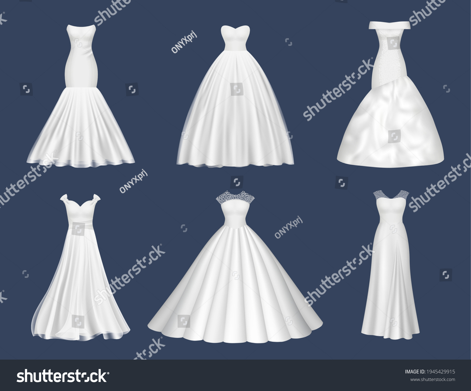 SVG of White dresses. Wedding clothes for beauty woman fashion dresses for brides evening party decent vector realistic pictures svg