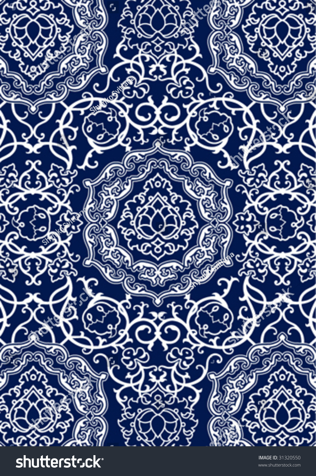 White East Decorative Pattern On A Navy Blue Background Stock Vector ...