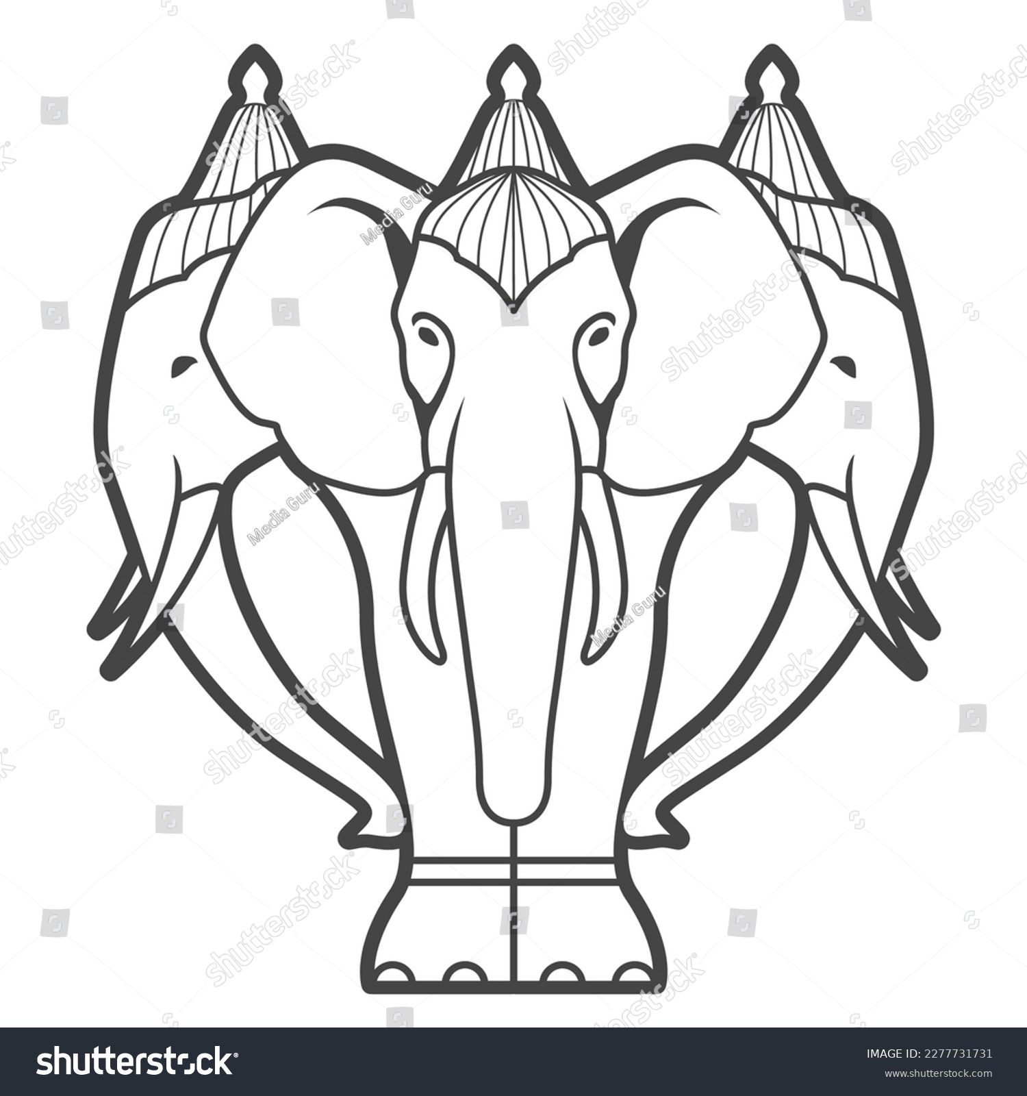 SVG of White elephant Airavata with many heads in hindu mythology, abhra-matanga or naga-malla elephant, vector svg